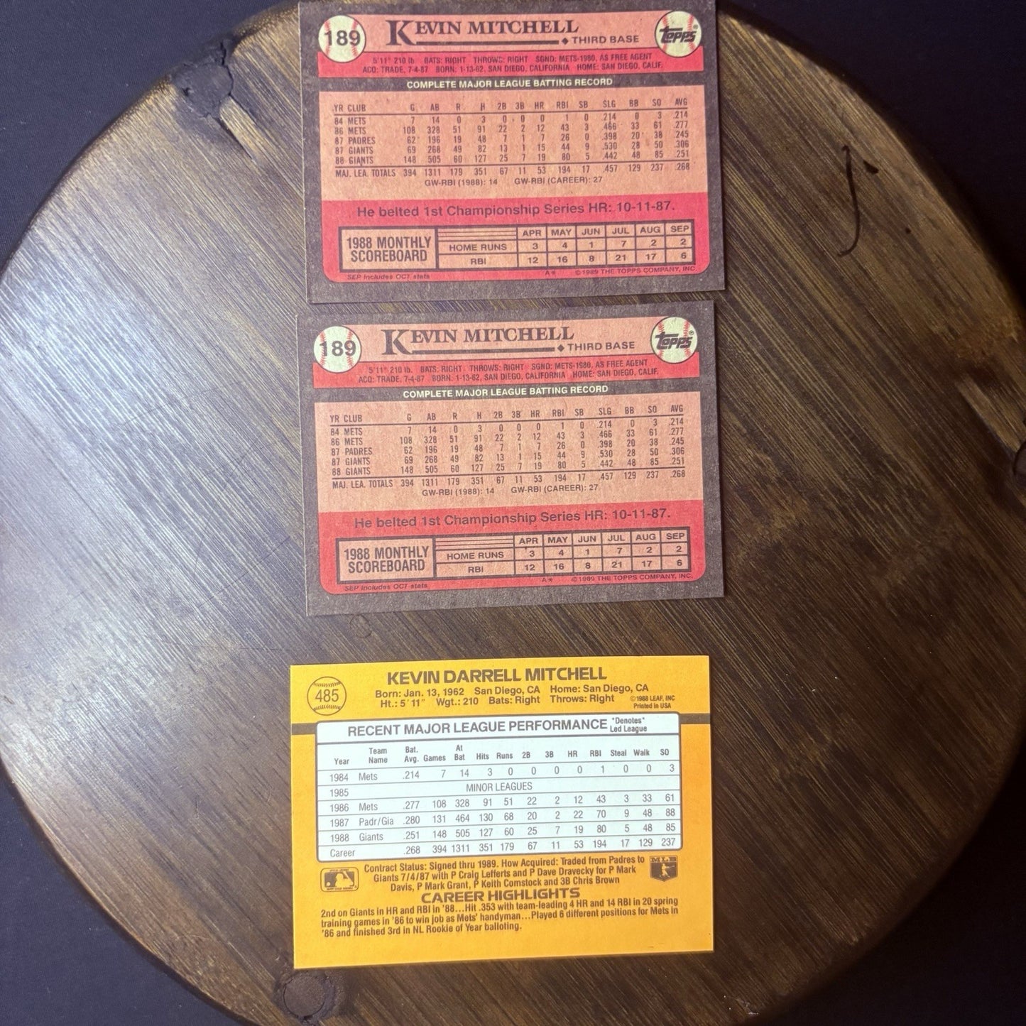 1989 Donruss Kevin Mitchell #485 ERROR Card (No Dot INC) & (2) Topps #1891