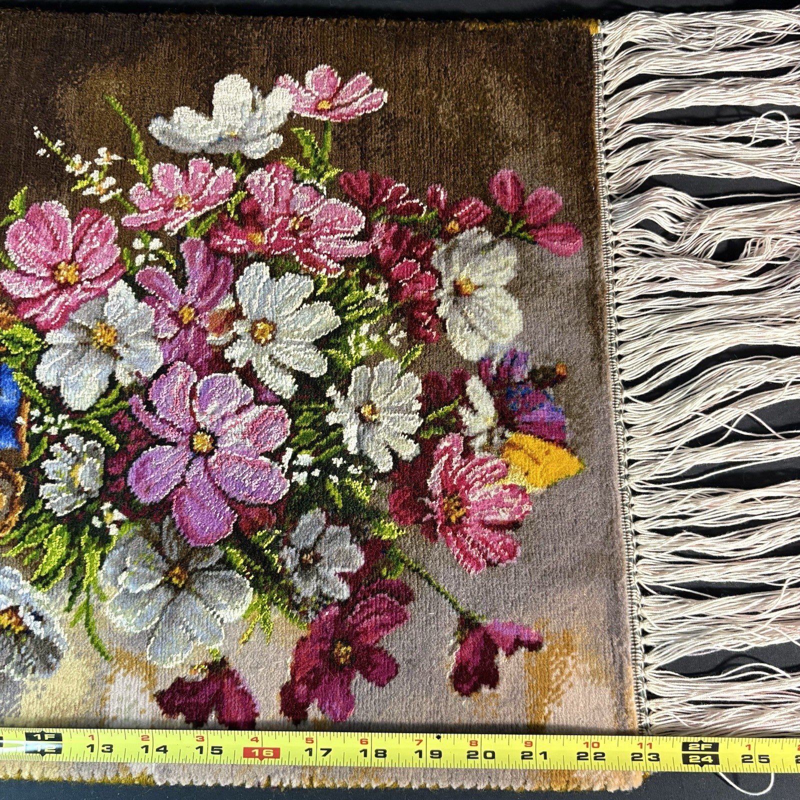 Pictorial Rug Flower Hand Knotted Tab’riz 23”x16” Cotton w/Silk 240KPSI22