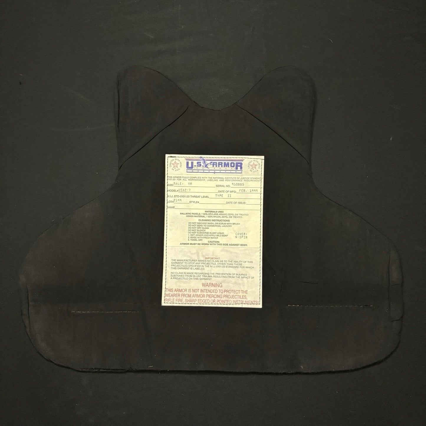 US Armor Bullet Proof Vest IIIA (3A) ~Size Medium~ Concealable Ballistic Vest3