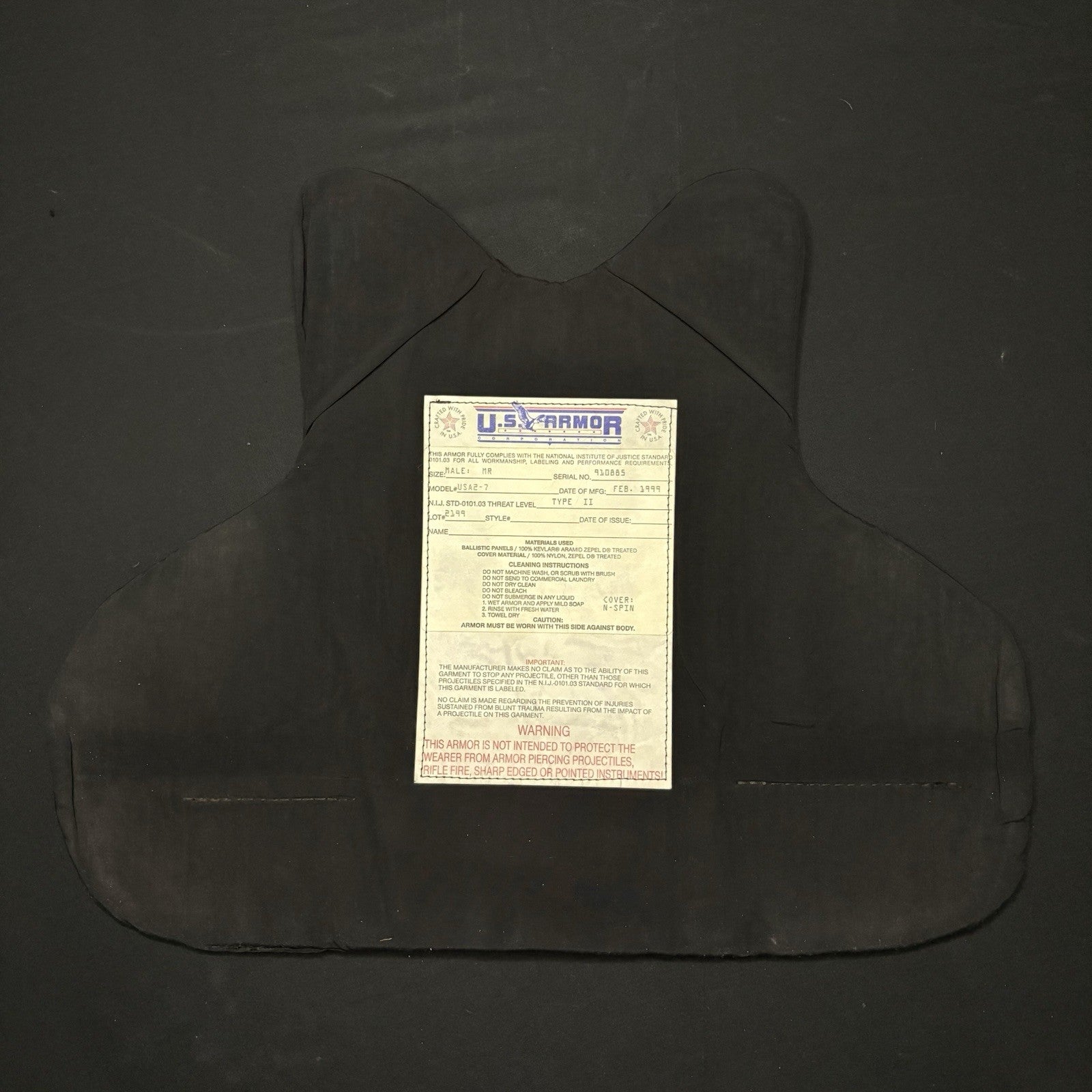 US Armor Bullet Proof Vest IIIA (3A) ~Size Medium~ Concealable Ballistic Vest3