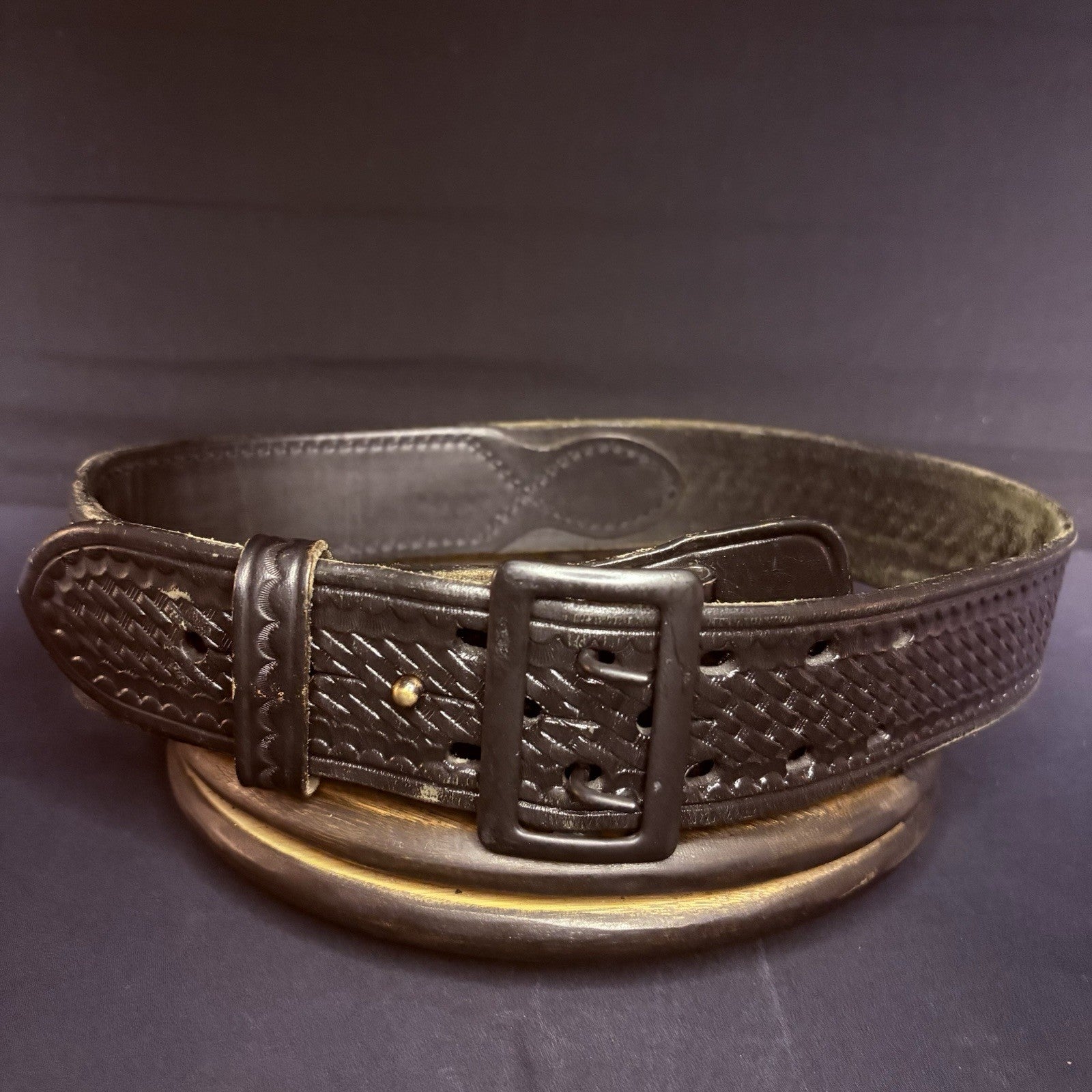 Aker Sam Browne Duty Belt Size 32" (B03-32) Black Basketweave w/ Black Buckle1