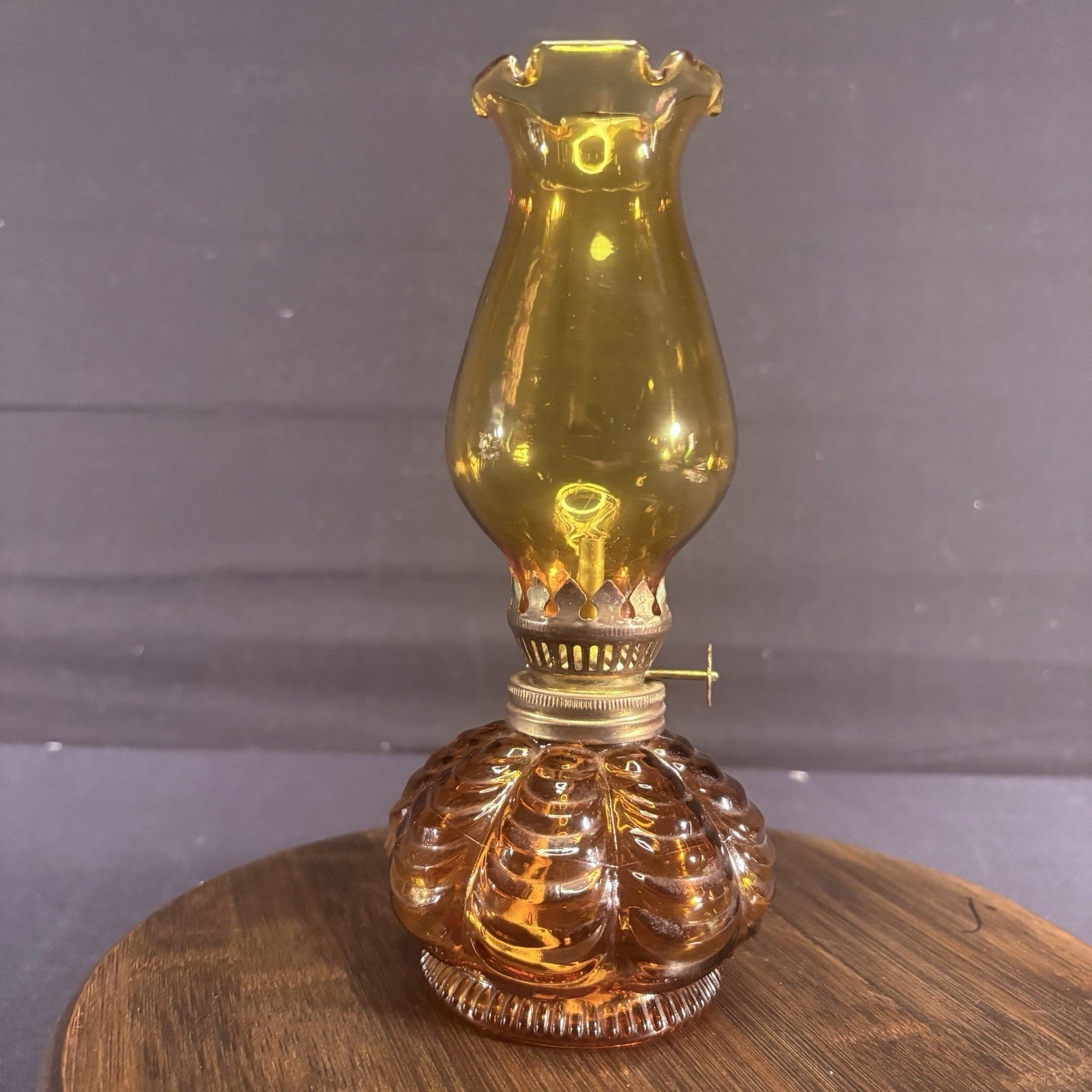 VTG Miniature Hurricane Oil Lamp Amber Base, Hong Kong 8" Clear Shade12