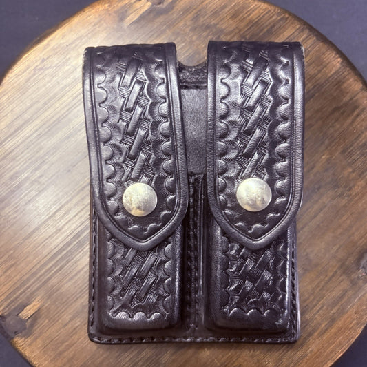 AKER 510-2 Double Magazine Carrier Pouch Double Stack 9mm Basket Weave Leather0