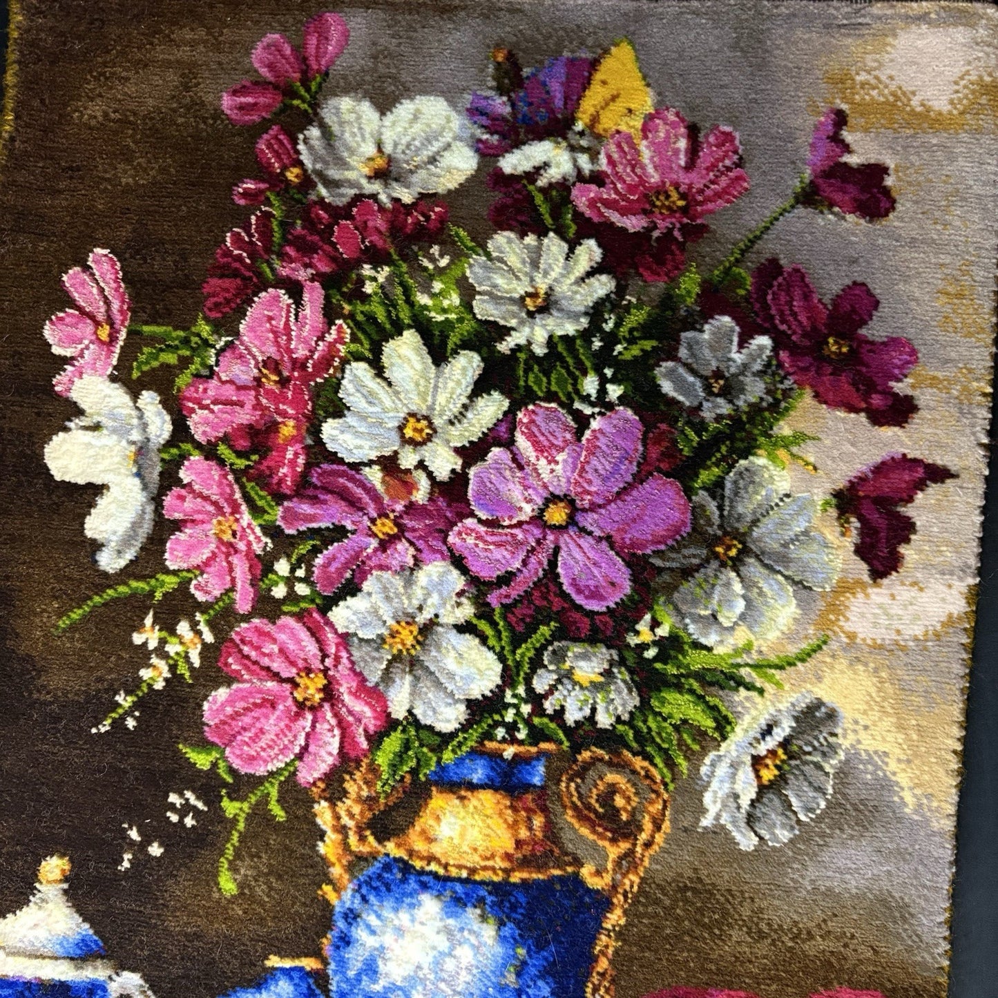 Pictorial Rug Flower Hand Knotted Tab’riz 23”x16” Cotton w/Silk 240KPSI12