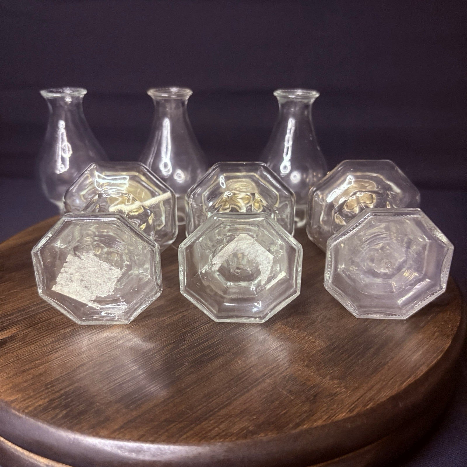 VTG 3 Miniature Hurricane Oil Lamp Set Of 3, Thick Glass Octagon Base - 6.5"6