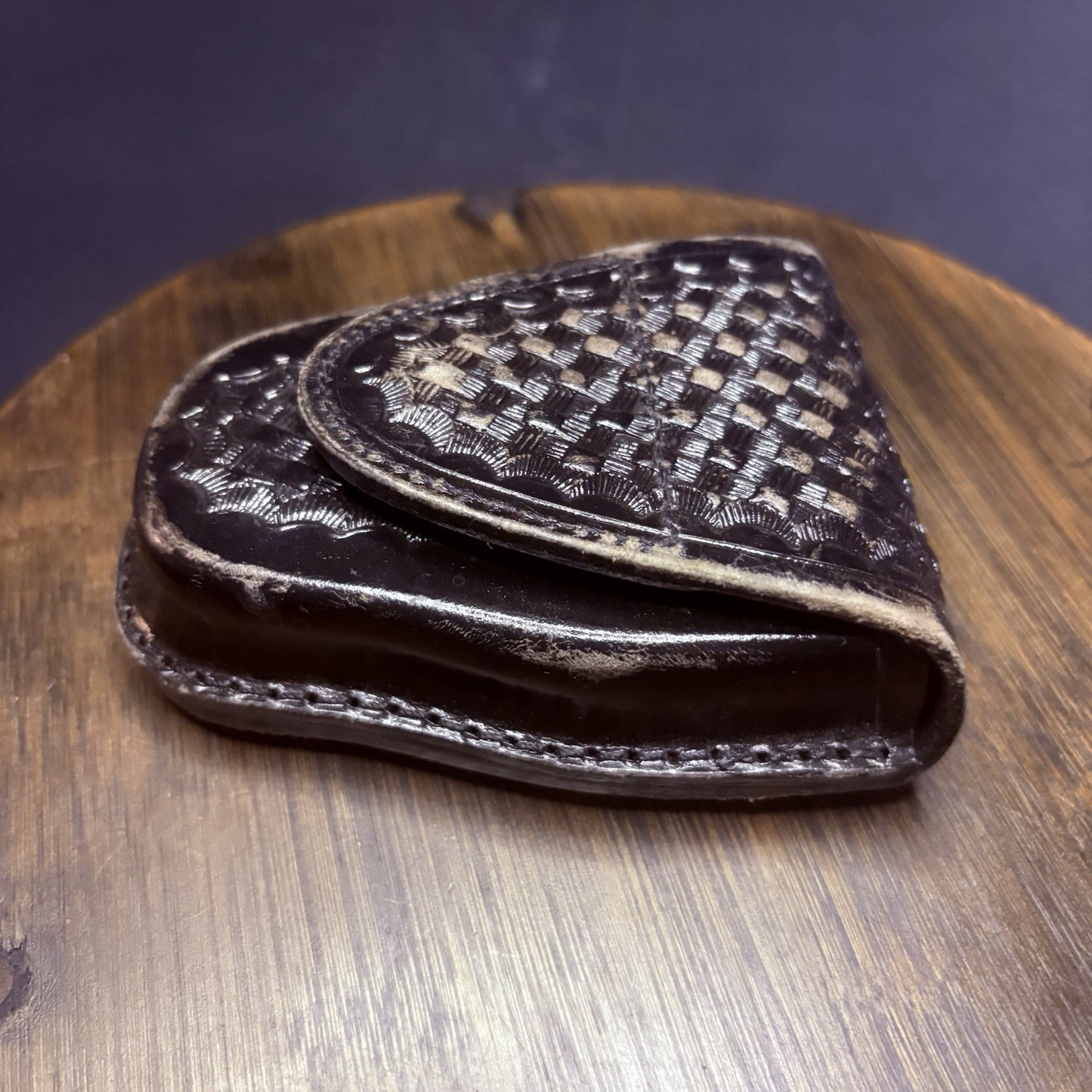 JS Leather Basket Weave Handcuff Case Law Enforcement Hidden Snap7
