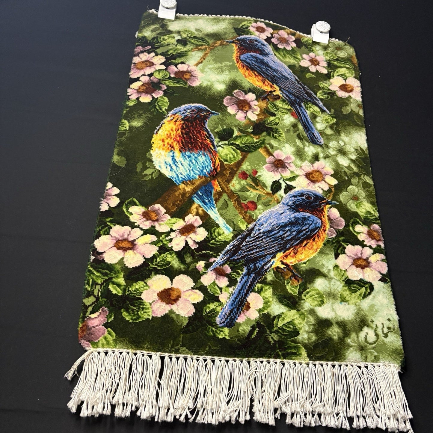 Pictorial Rug Hand Knotted Birds 24”x16” 60X40cm 224KPSI w/Rug Hangers4