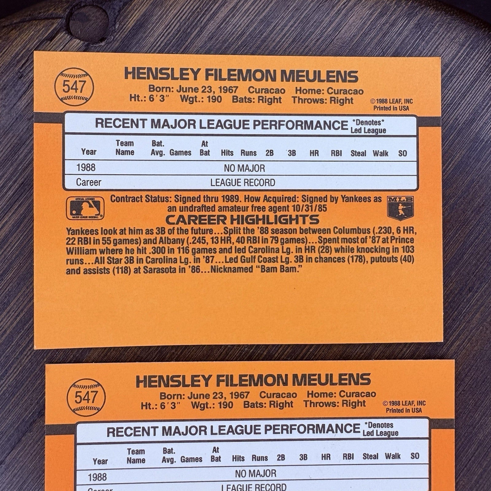 (Lot Of 3) 1989 Donruss #547 Hensley Meulens RC New York Yankees Trading Card11
