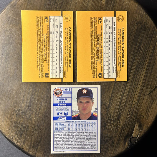 (3) 1989 Cameron Drew "Rated Rookie" Lot #30 & #643  Houston Astros1