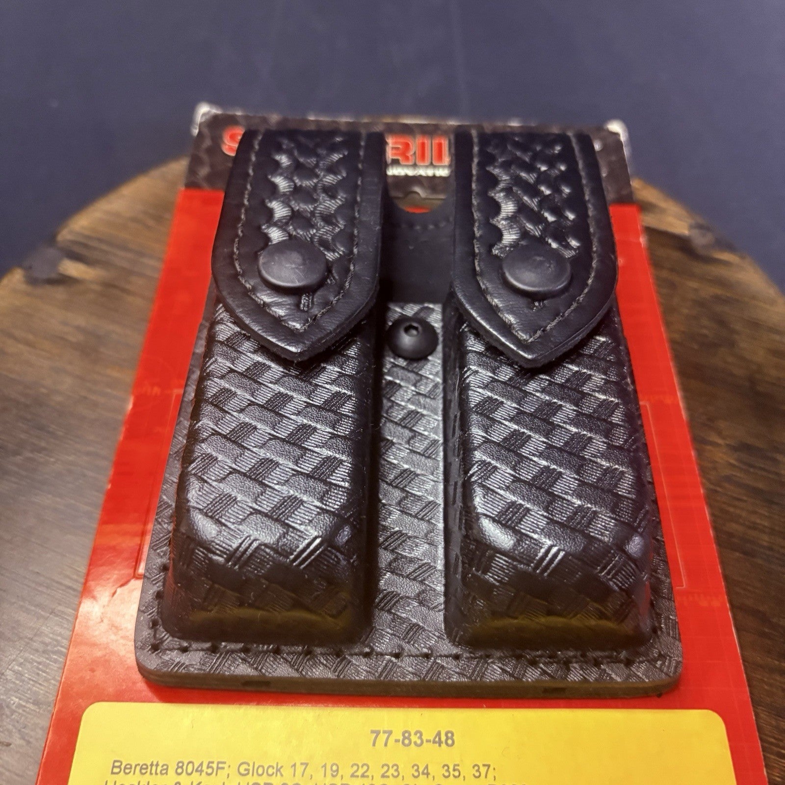 Safariland 77 Double Mag Pouch Leather Basket Weave Black Snap Glock 9mm .402