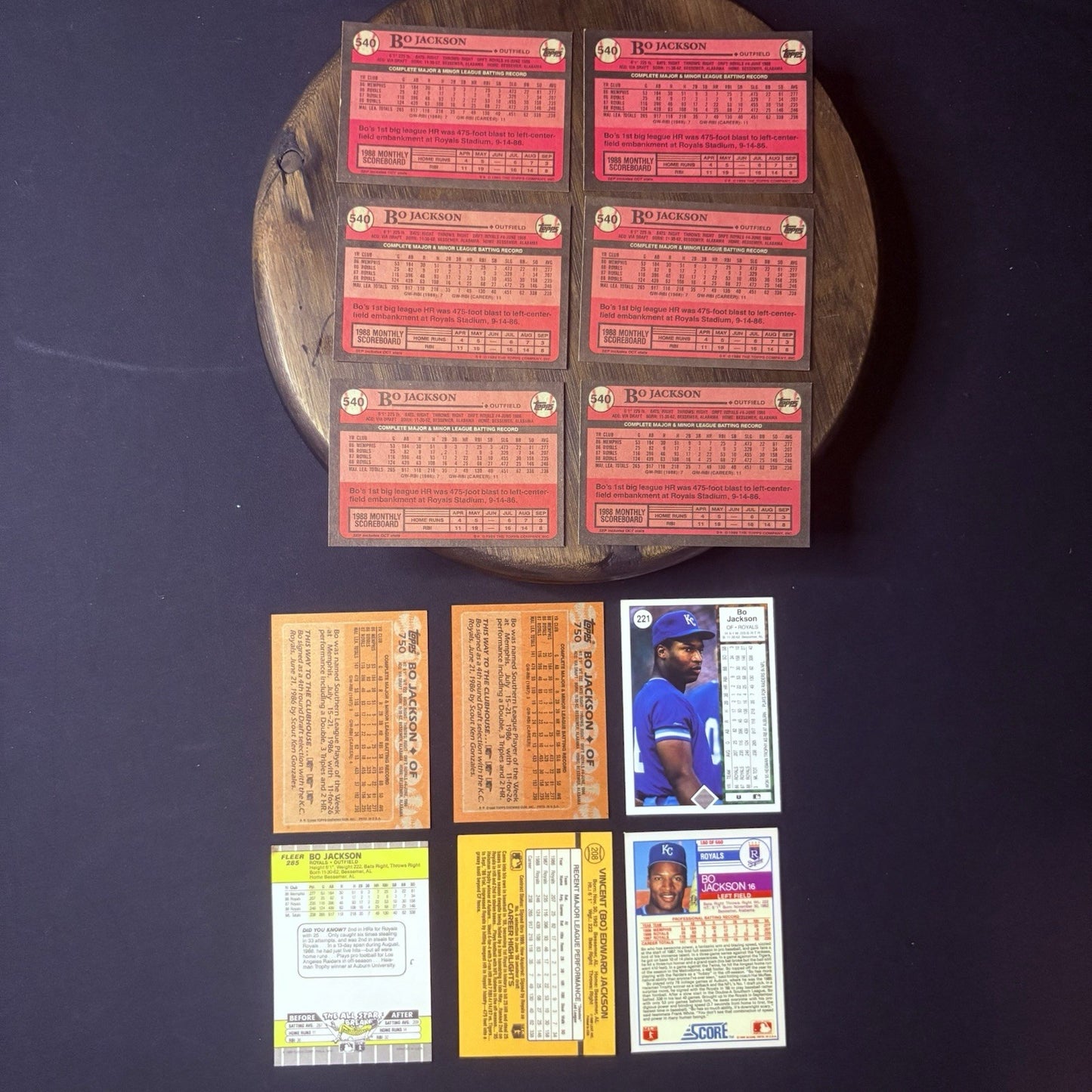 (Lot of 12) 1989 Bo Jackson Trading Cards #221, #540, #750, #180, #208, #2851