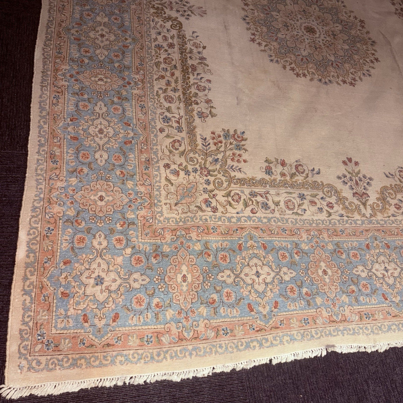 Antique Hand Knotted Rug 8'x10' Pastel Colors 289 KPSI Open Field Medallion20
