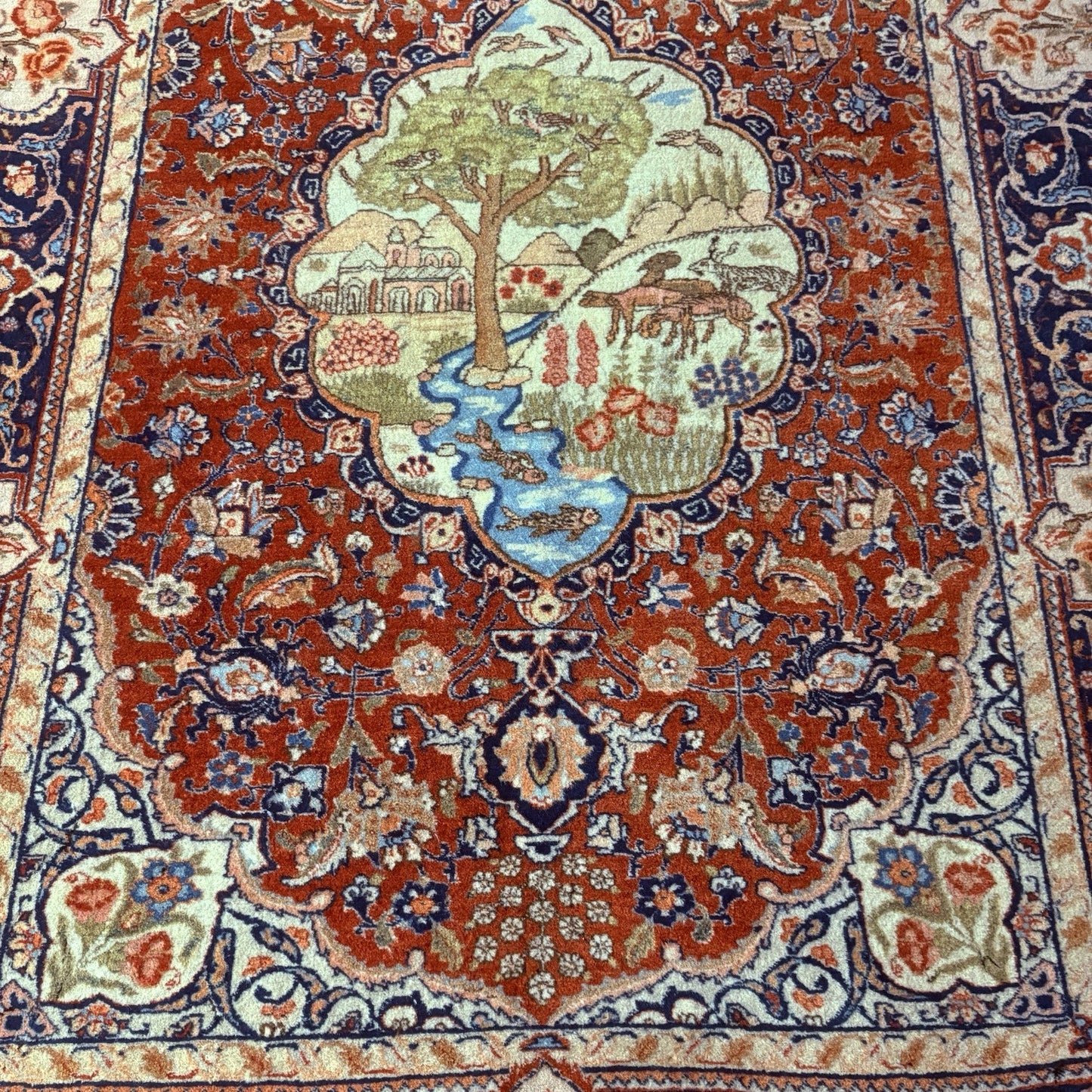 Antique Persian Hand Knotted Pictorial Rug 4'x6' 289 KPSI 1940s Tabrizz Rug3