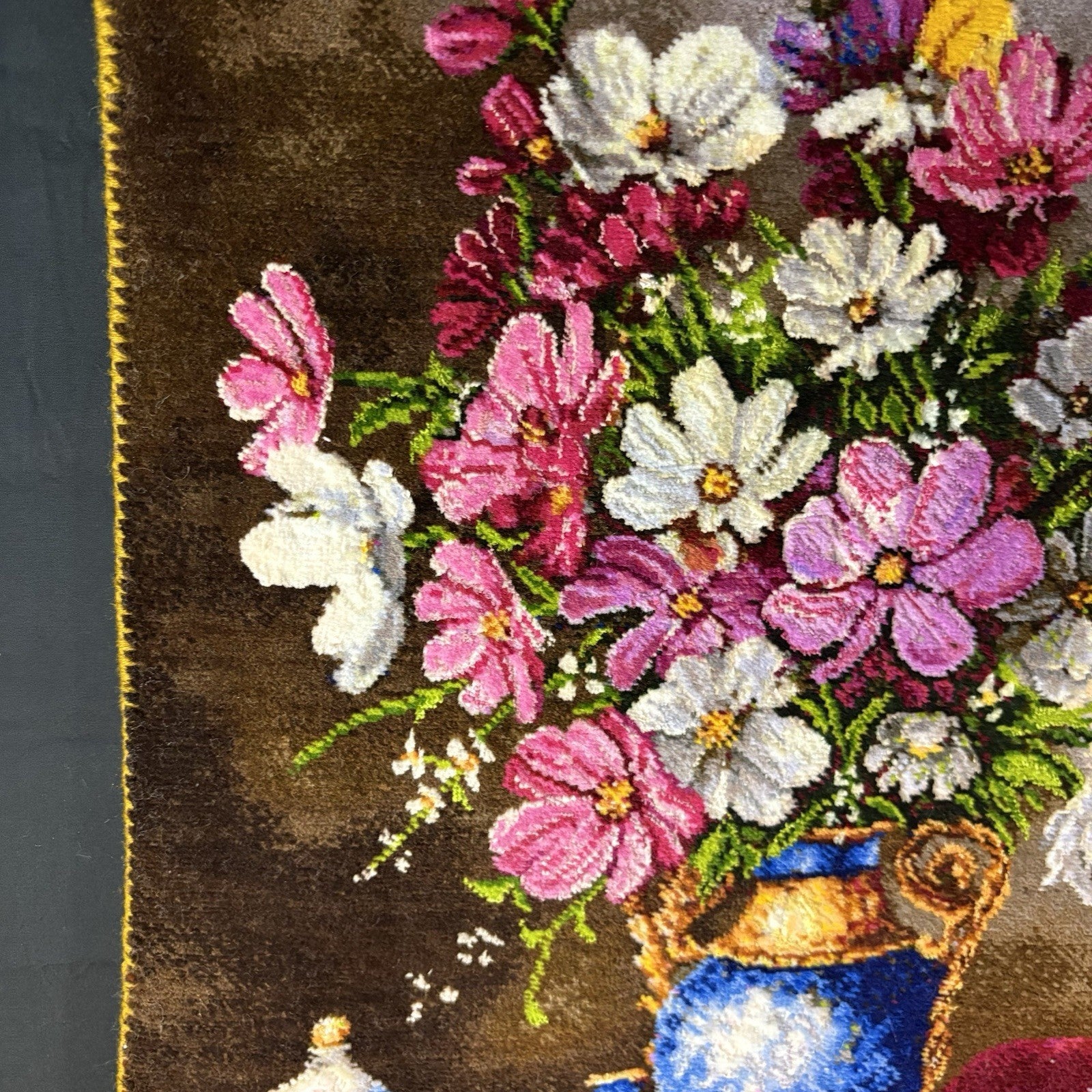 Pictorial Rug Flower Hand Knotted Tab’riz 23”x16” Cotton w/Silk 240KPSI5