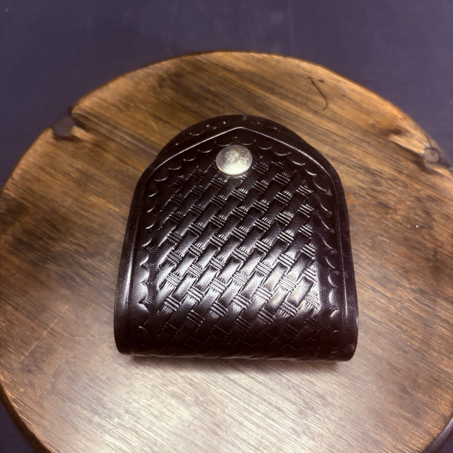 Aker 500 Handcuff Case, Leather Black Basket w/ Chrome Snap Weave Round5