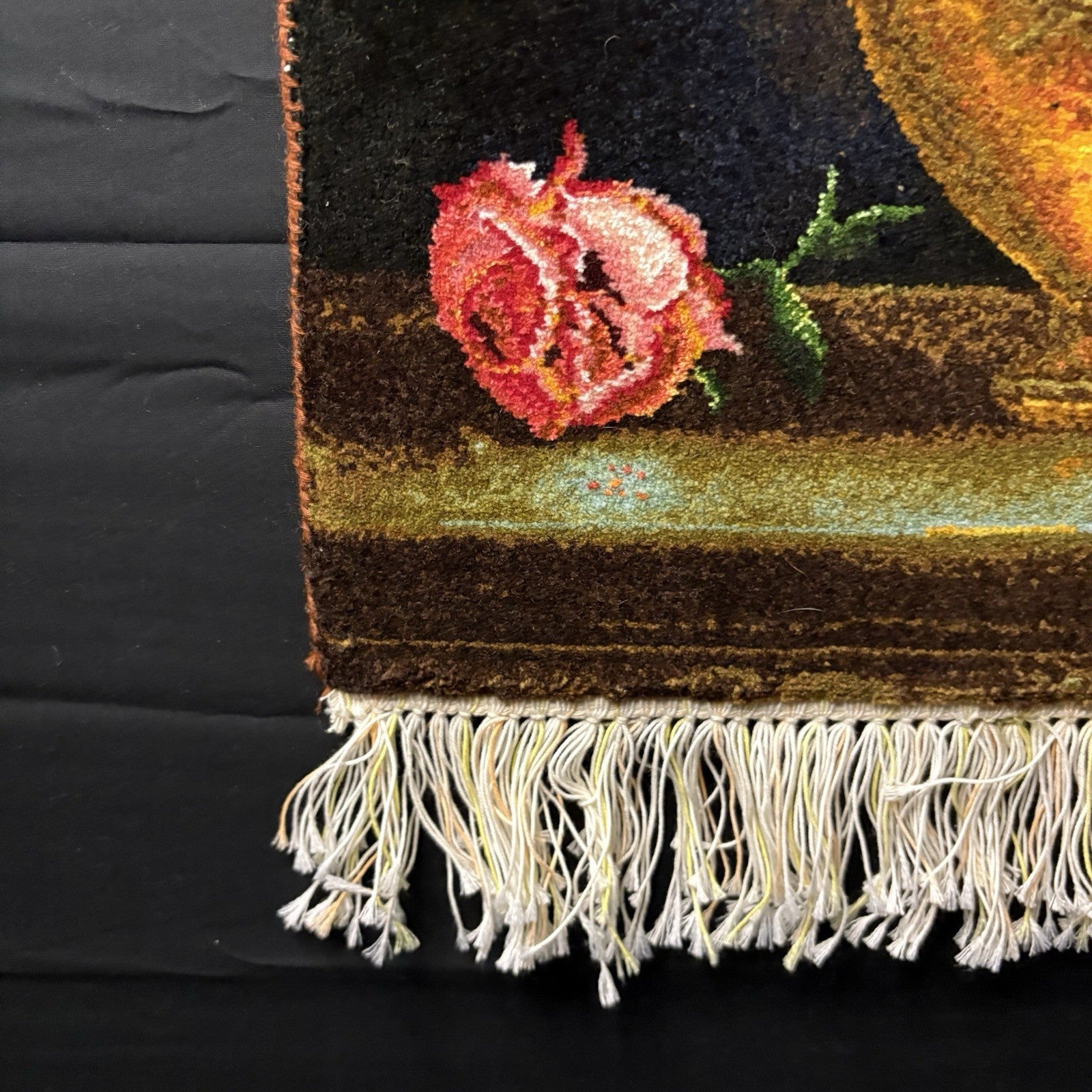 Persian Pictorial Rug Hand Knotted Flower 23”x15” 58X38cm w/Rug Hangers10