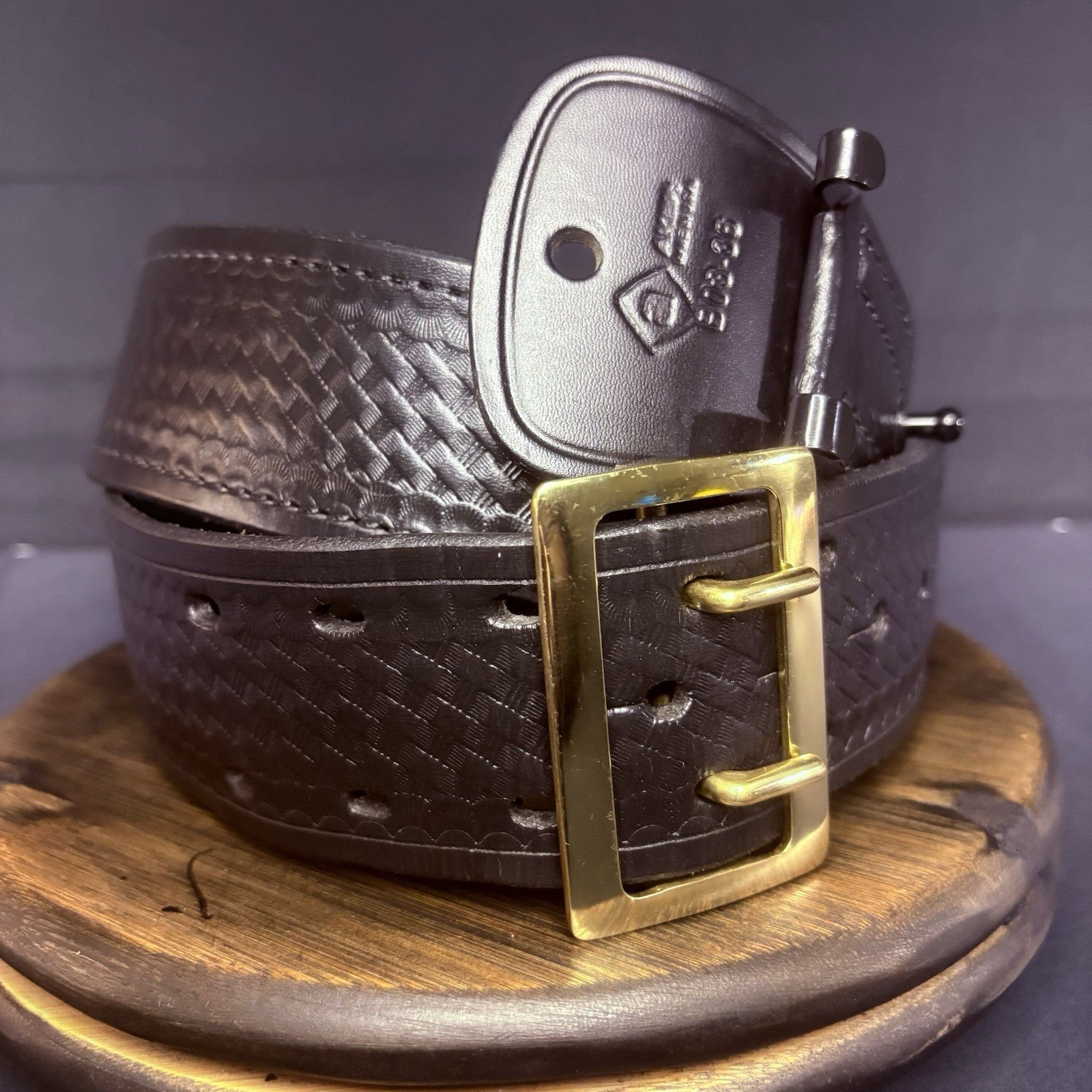 Aker Sam Browne Duty Belt (B03-36)  Size 36" Black Basketweave w/Brass Buckle8