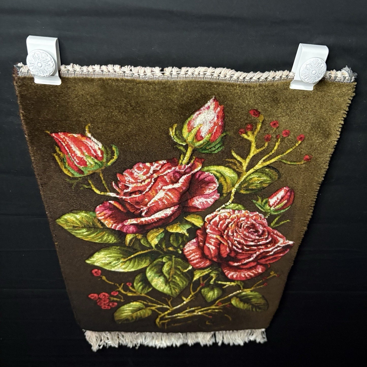 Persian Pictorial Rug Hand Knotted Silk 3D Roses 24”x16” 240KPSI w/Rug Hangers2
