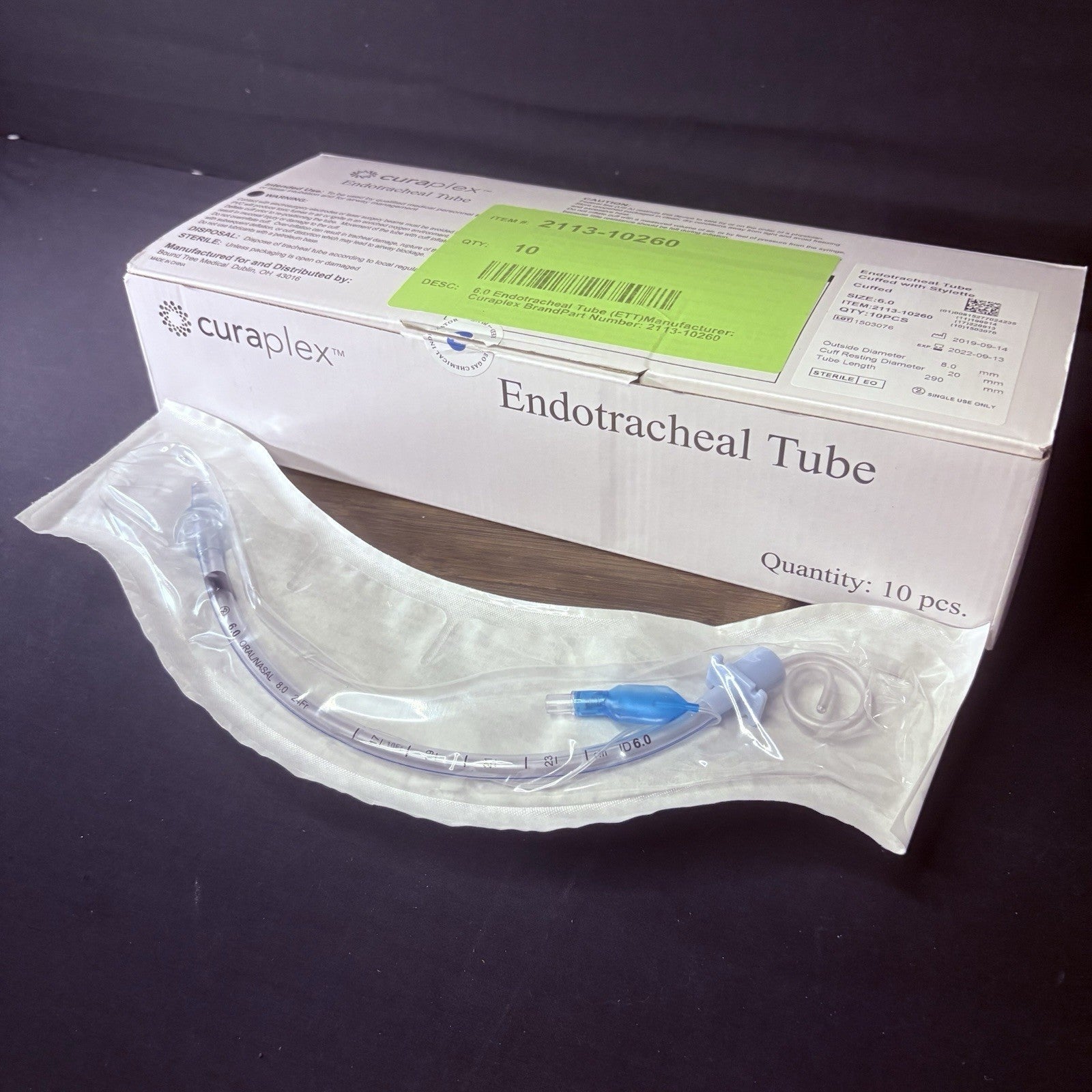 Box Of 10 Sterile Endotracheal Tube 6.0 mm w/Cuff Individually Packaged Sealed4
