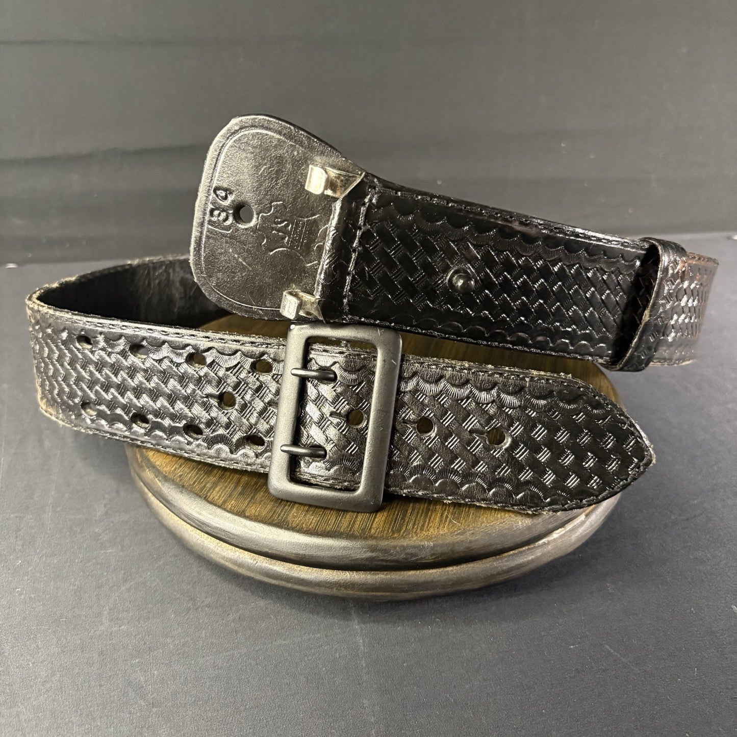 Black Basket Weave Leather Duty Belt 34” Waist ~JS Leather~ Black Metal Buckle0