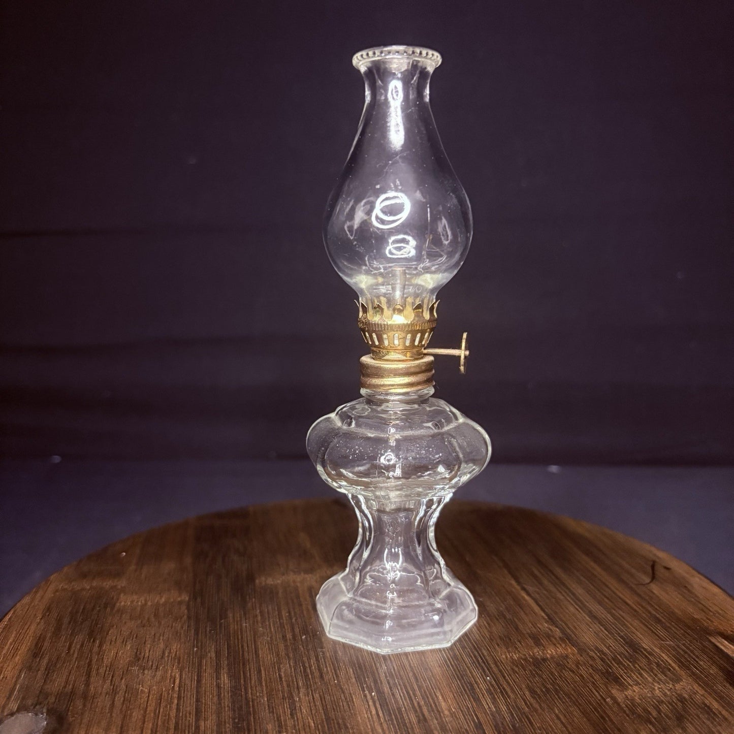 VTG Miniature Hurricane Oil Lamp, Thick Glass Octagon Base - 6.5"0