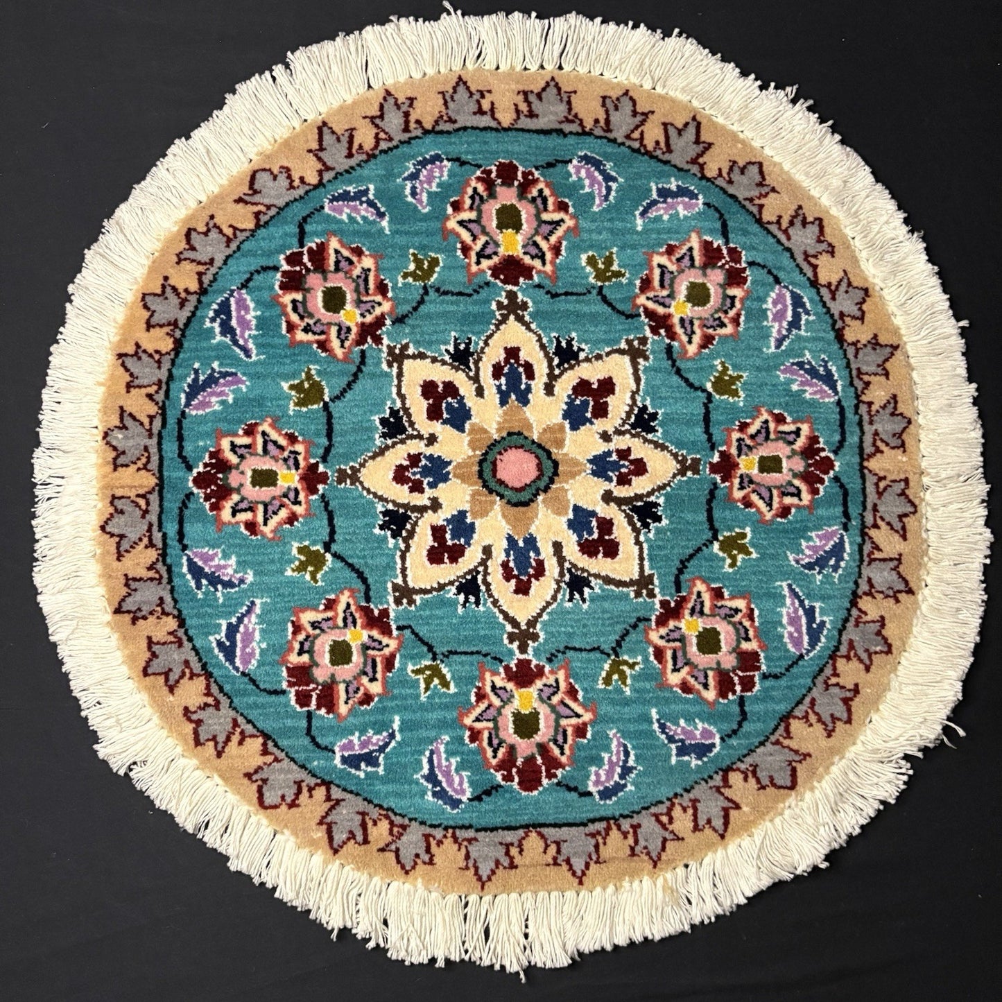Persian Nain Round Medallion Rug Hand Knotted Size 20”x20” Or 50cm Blue Rug0