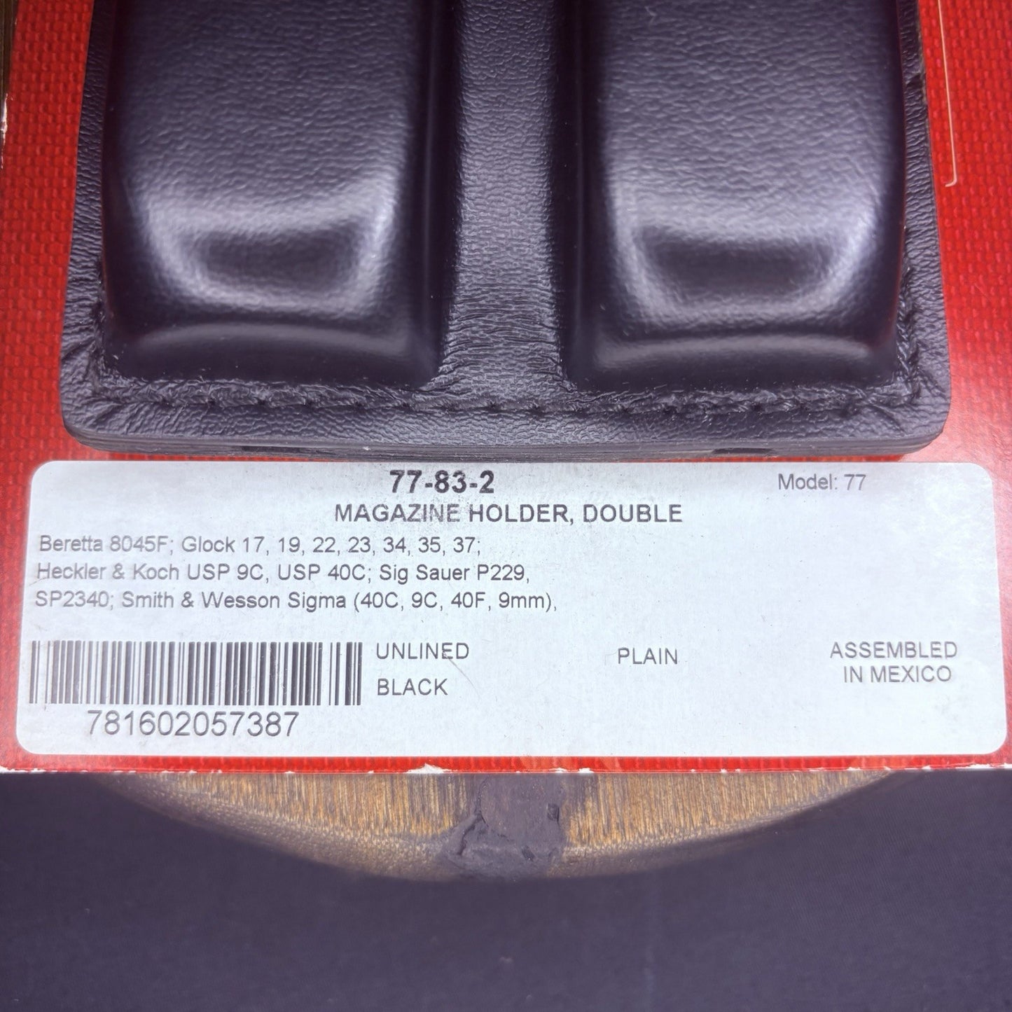 Safariland 77 Double Magazine Pouch Leather Plain Black Chrome Glock 9mm, .401