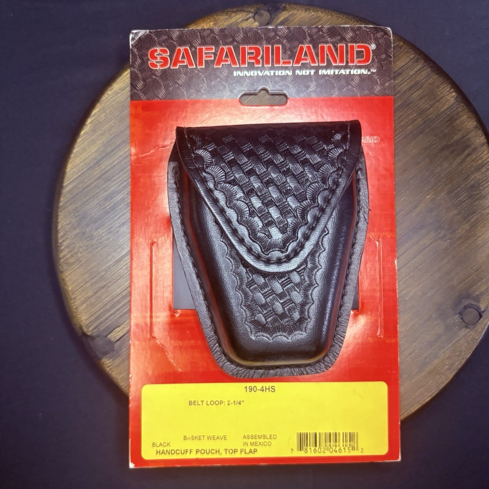 Safariland 190 Handcuff Pouch Basket Weave Black Leather Top Flap Hidden Snap0