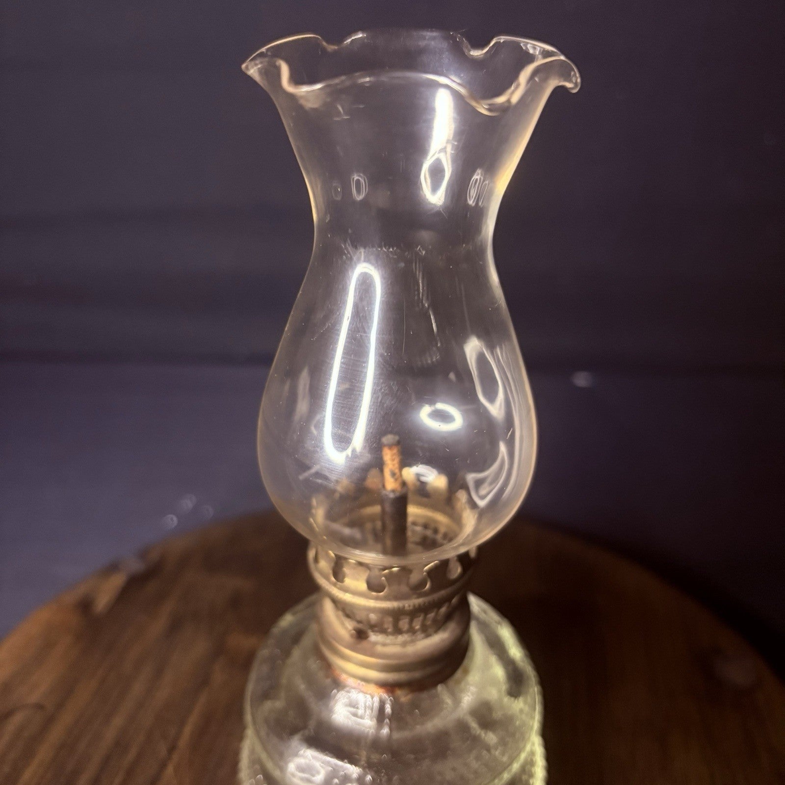 VTG Miniature Hurricane Lamp Clear w/ Hobnail Double Bubble Base Hong Kong Made2