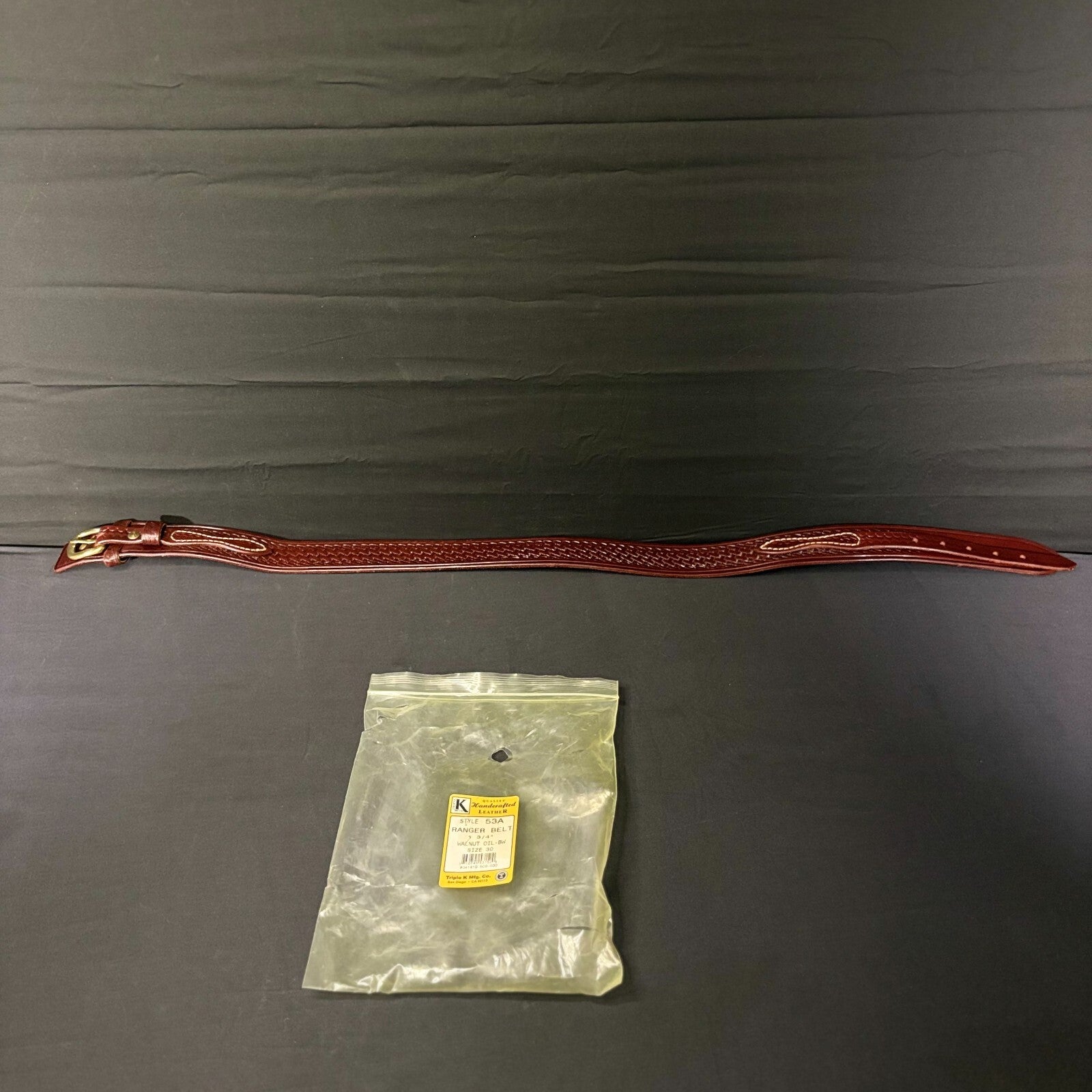 Triple K Leather Ranger Belt Size 53A-30 Gold Buckle8