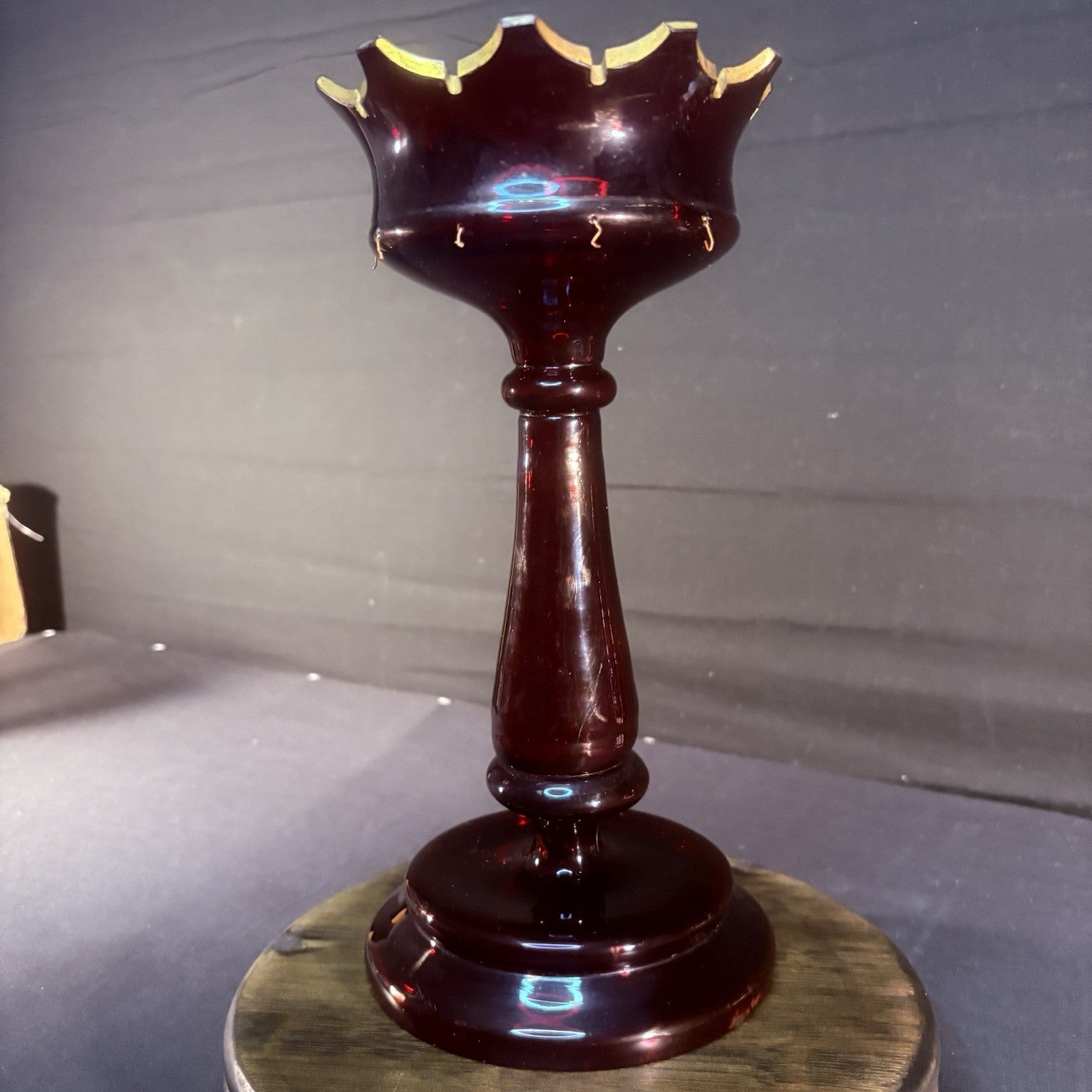 19th Century Bohemian Ruby Glass Mantle Luster 1860-1880 12" Tall 6" Diameter13