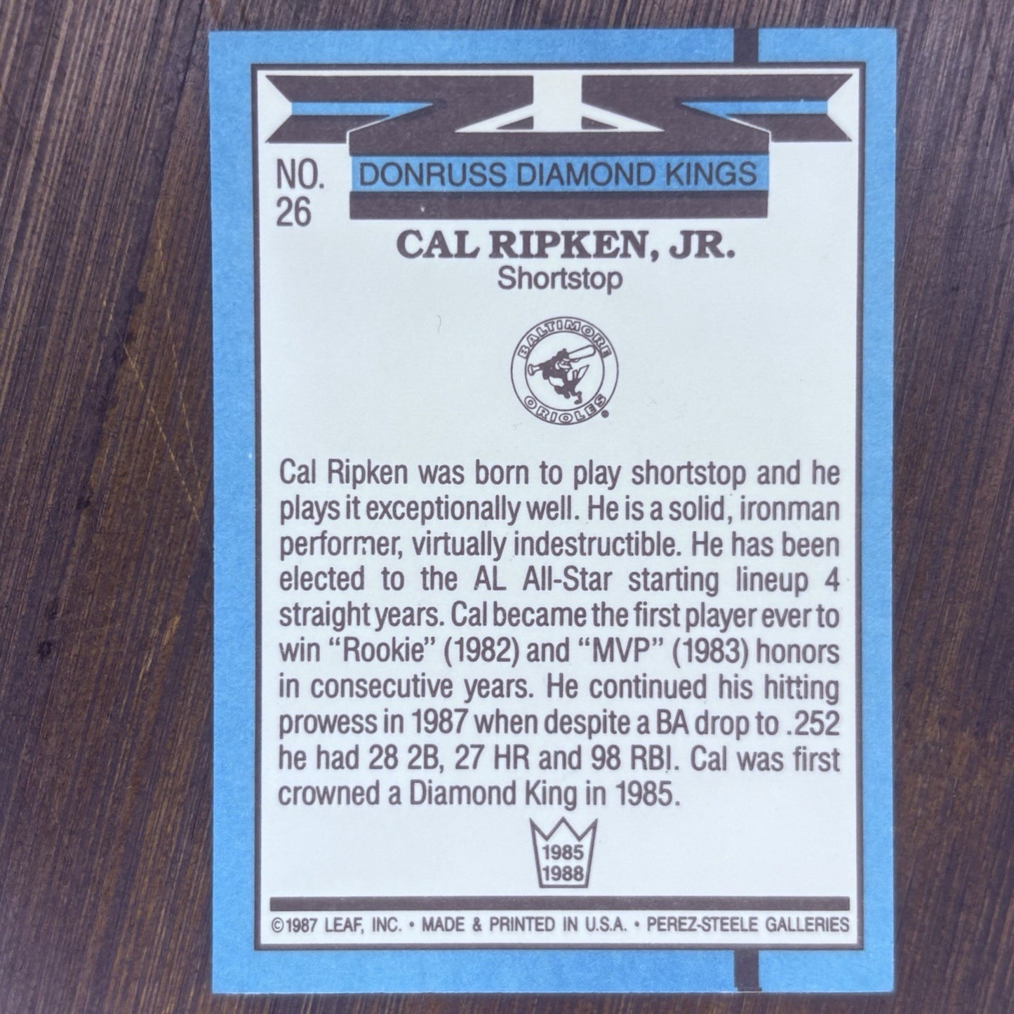 1988 Donruss Cal Ripken JR Error Diamond Kings#26 Card Multiple Error See Photos7