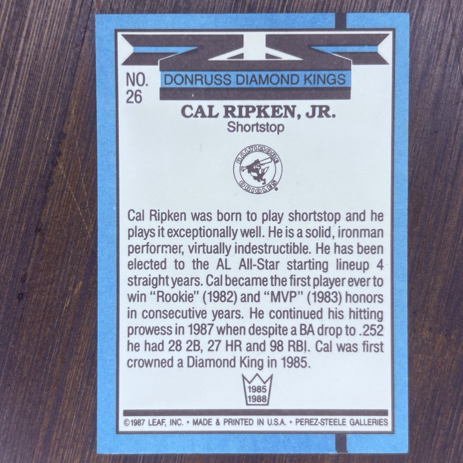 1988 Donruss Cal Ripken JR Error Diamond Kings#26 Card Multiple Error See Photos7