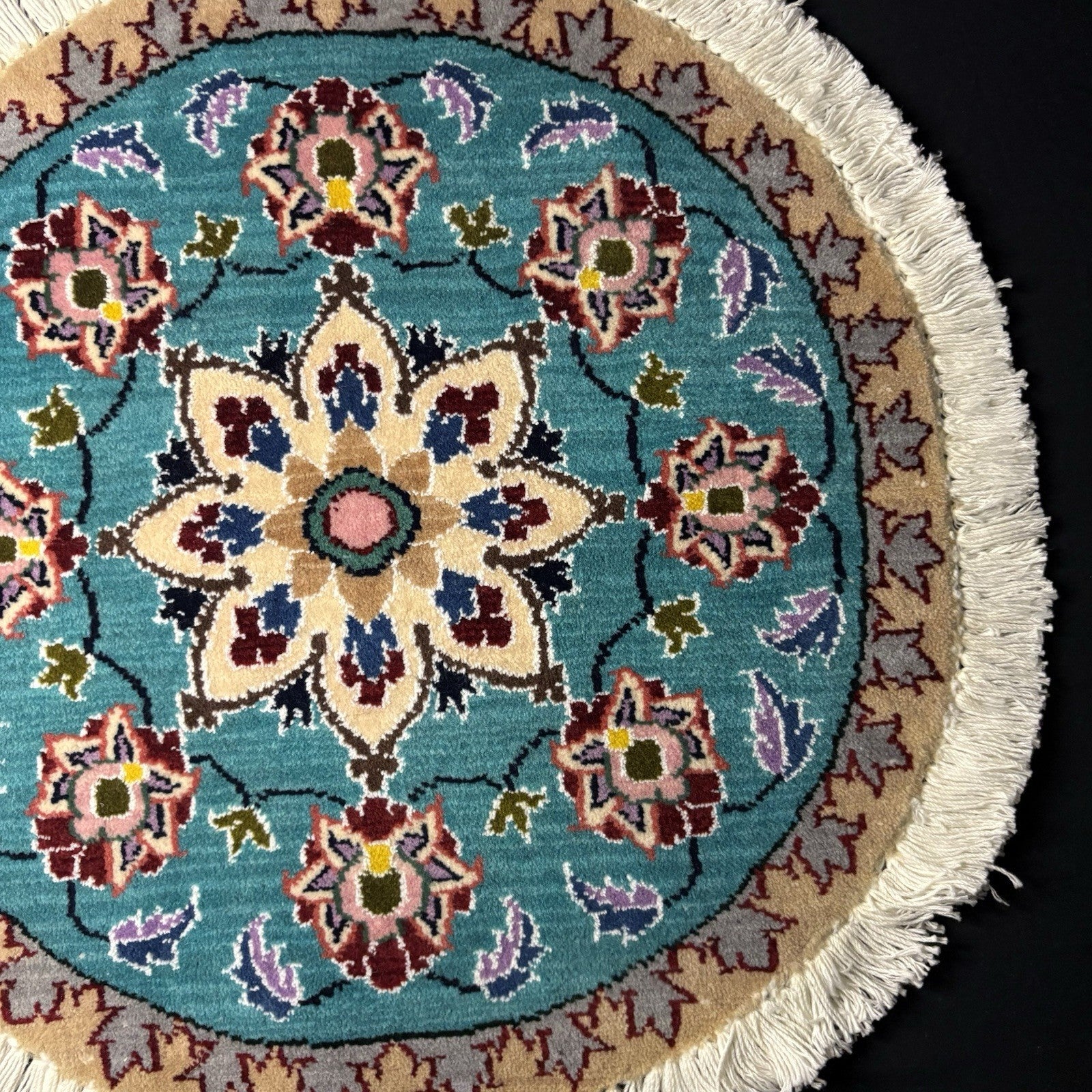 Persian Nain Round Medallion Rug Hand Knotted Size 20”x20” Or 50cm Blue Rug4