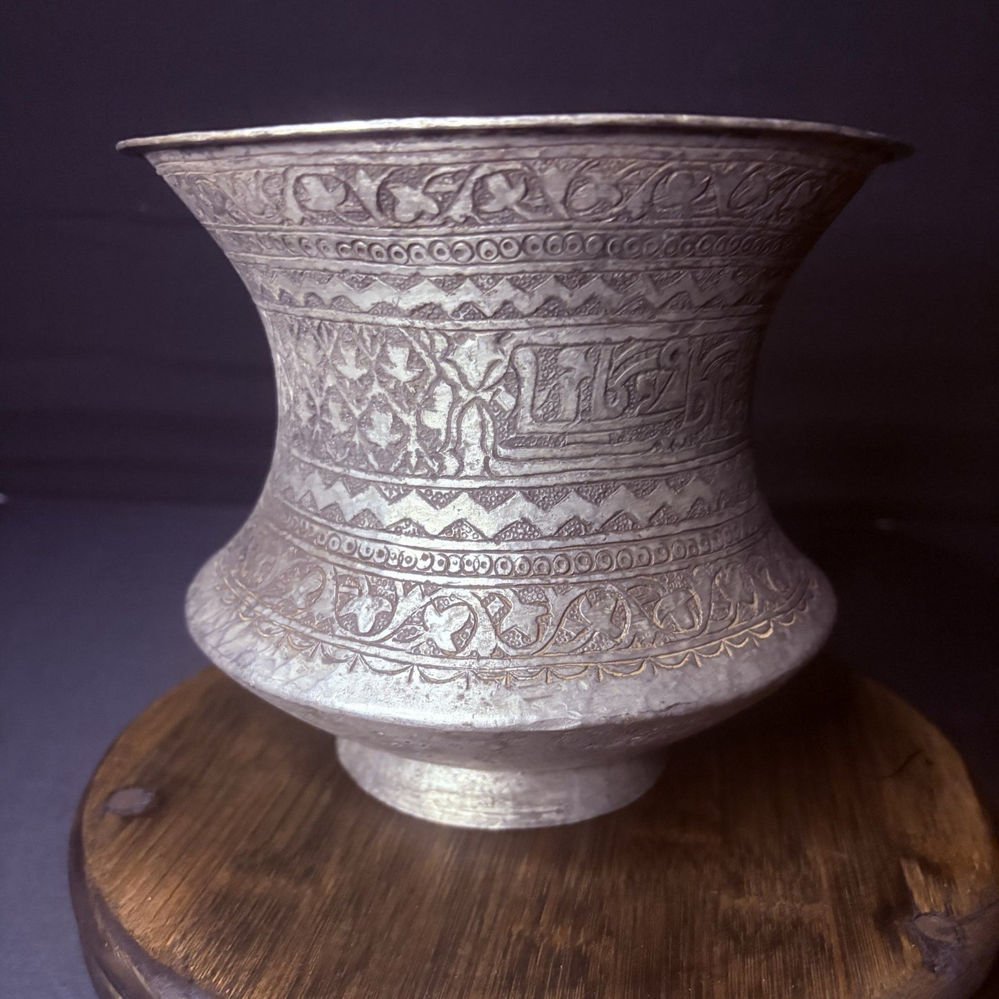 Qajar Era Copper Vessel Hand Hammered Islamic Calligraphy Tinned Late 1800s2