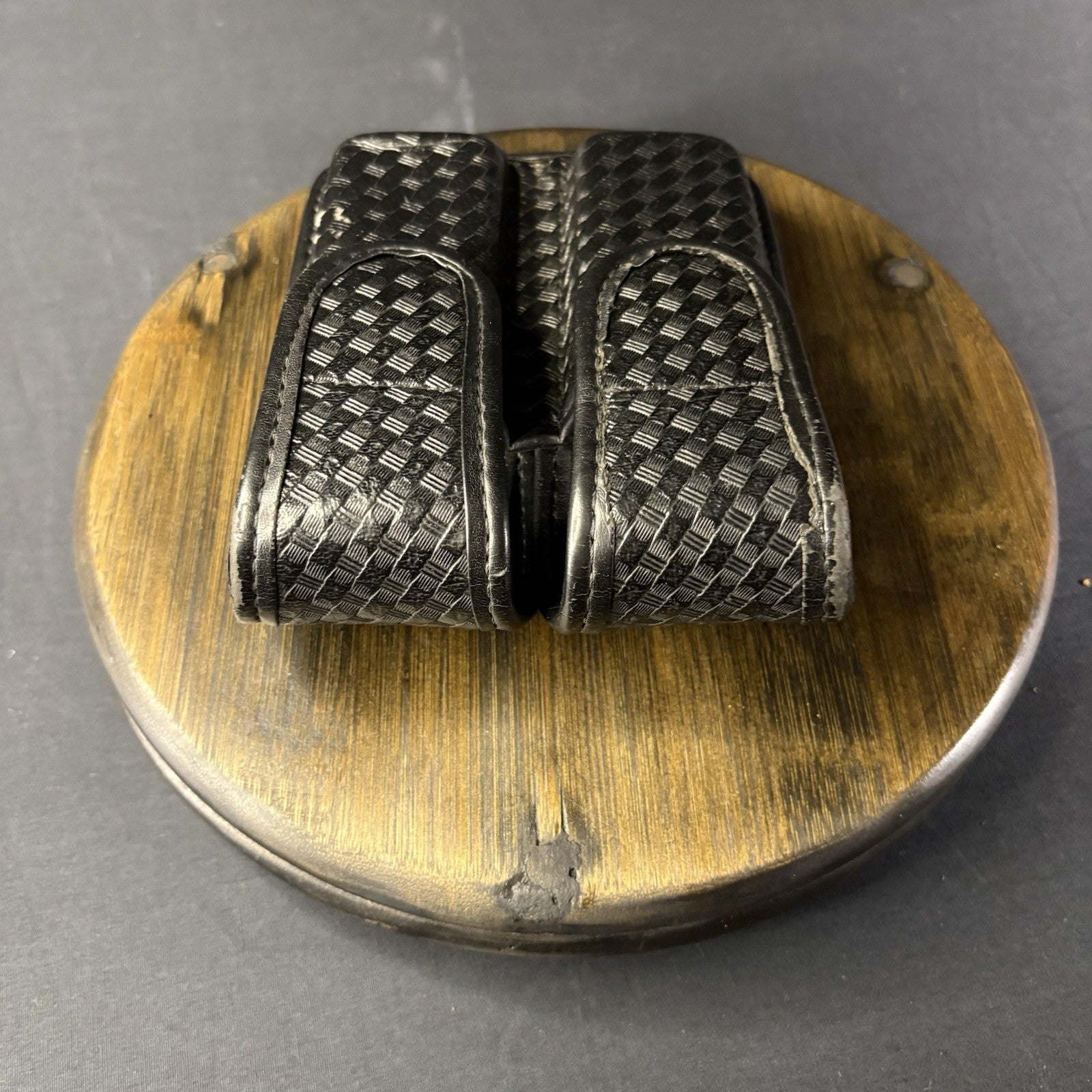 BIANCHI Double Magazine Pouch 10mm .45 AccuMold Elite Leather BasketWeave Size 44