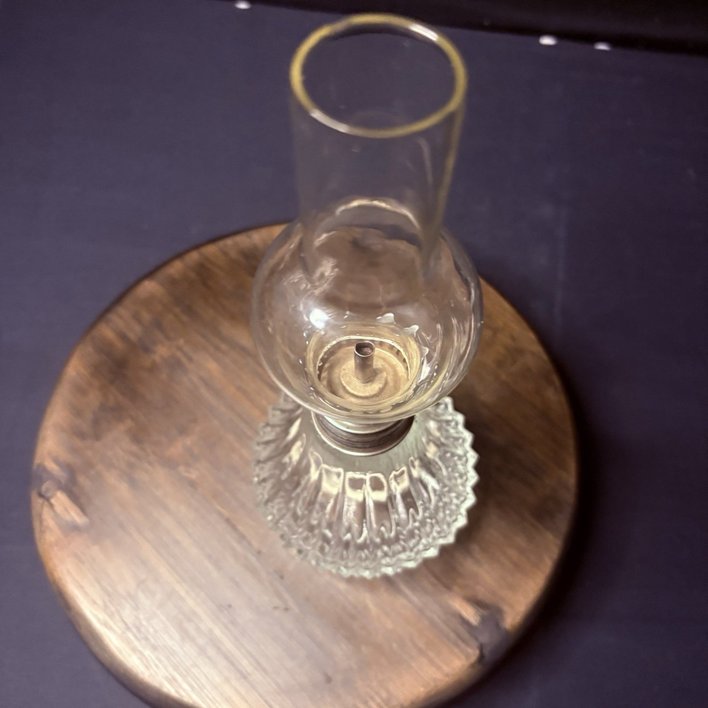 VTG Miniature Hurricane Oil Lamp Lamplight Farms Bubble Globe, Diamond Cut Base7