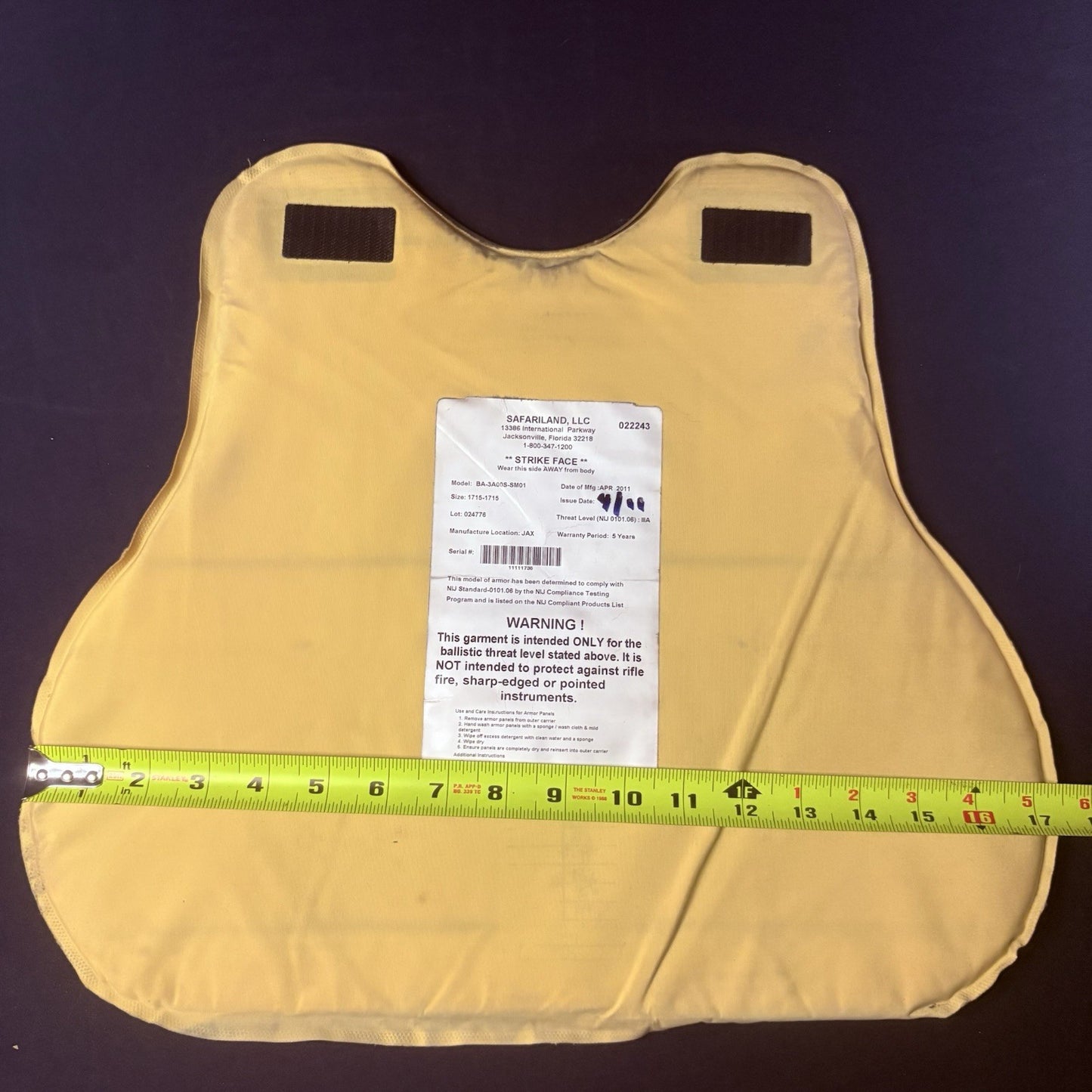 Safariland 3A Bullet Proof Vest Size Small Ballistic IIIA Concealable Armor Vest8