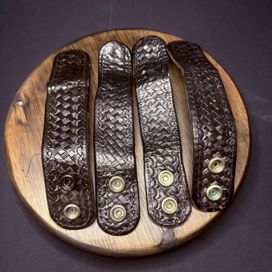 Thick Leather Duty Belt Keepers (4) With Hidden Double Snaps Black Basket Weave1