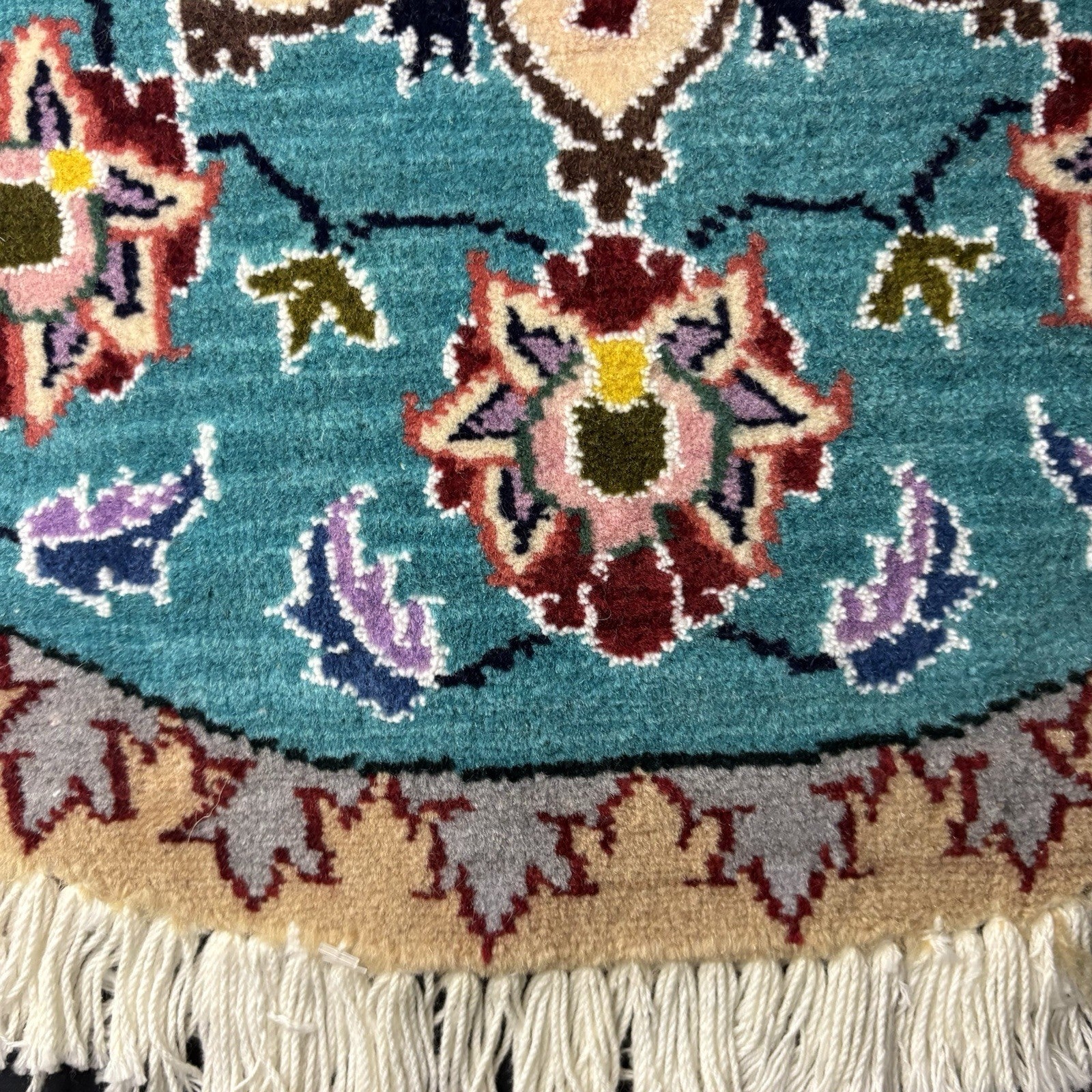 Persian Nain Round Medallion Rug Hand Knotted Size 20”x20” Or 50cm Blue Rug5