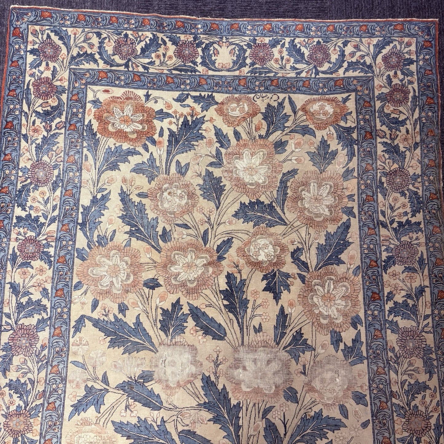 Persian Hand Knotted Qoom Rug SemiAntique Distressed 5x7 Floral 306KPSI RARE11