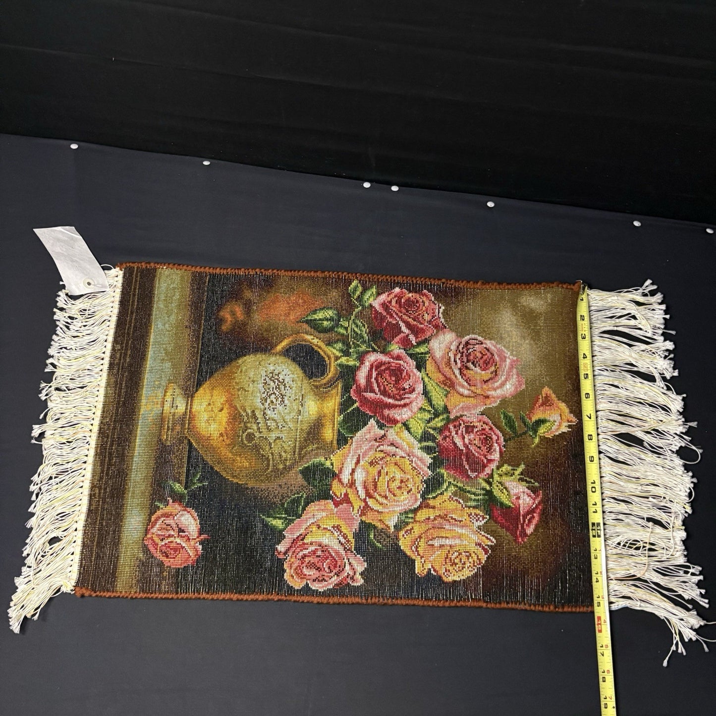 Persian Pictorial Rug Hand Knotted Flower 23”x15” 58X38cm w/Rug Hangers17