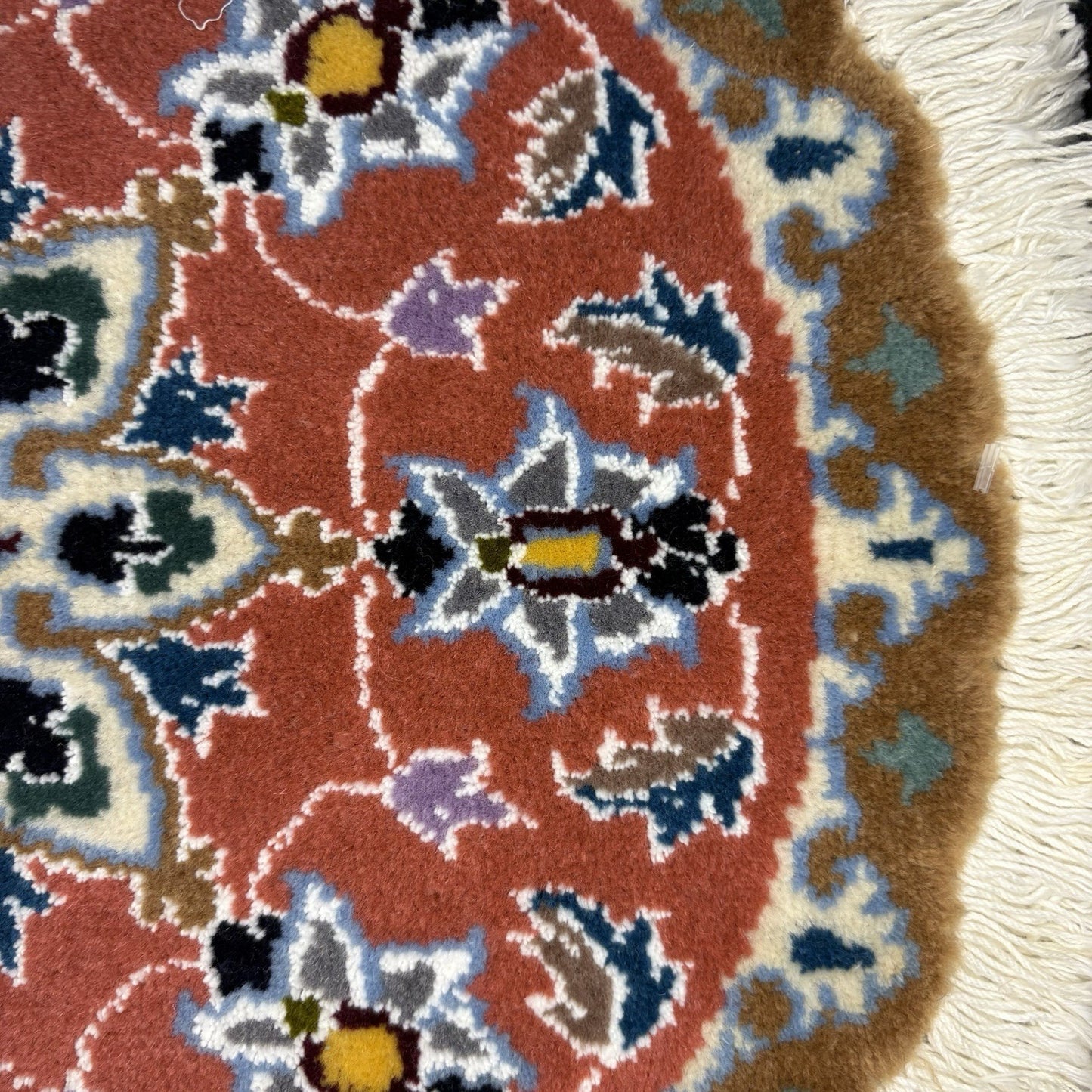 Persian Nain Medallion Round Rug Hand Knotted Size 17”x17” Or 43cm X43cm Orange6