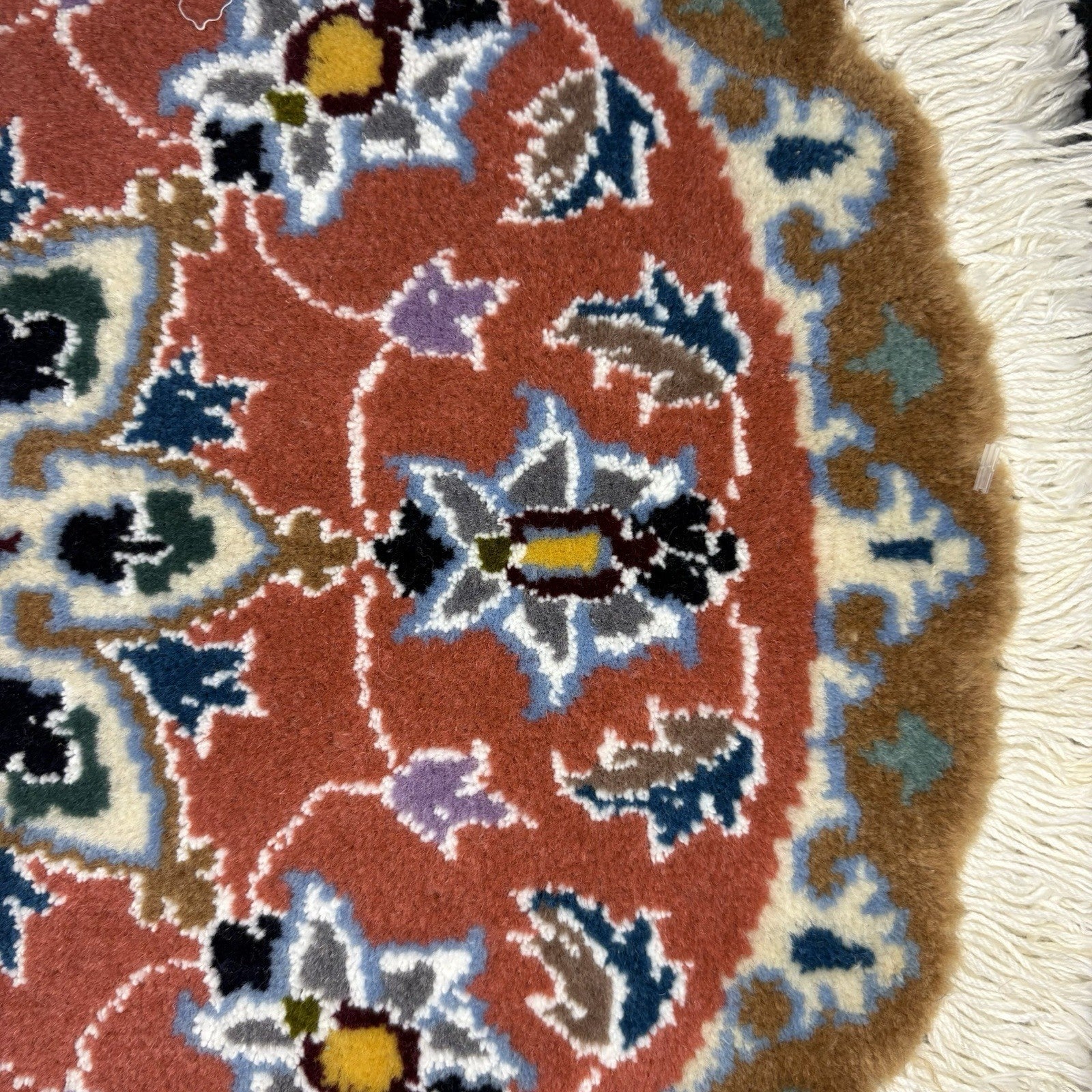 Persian Nain Medallion Round Rug Hand Knotted Size 17”x17” Or 43cm X43cm Orange6