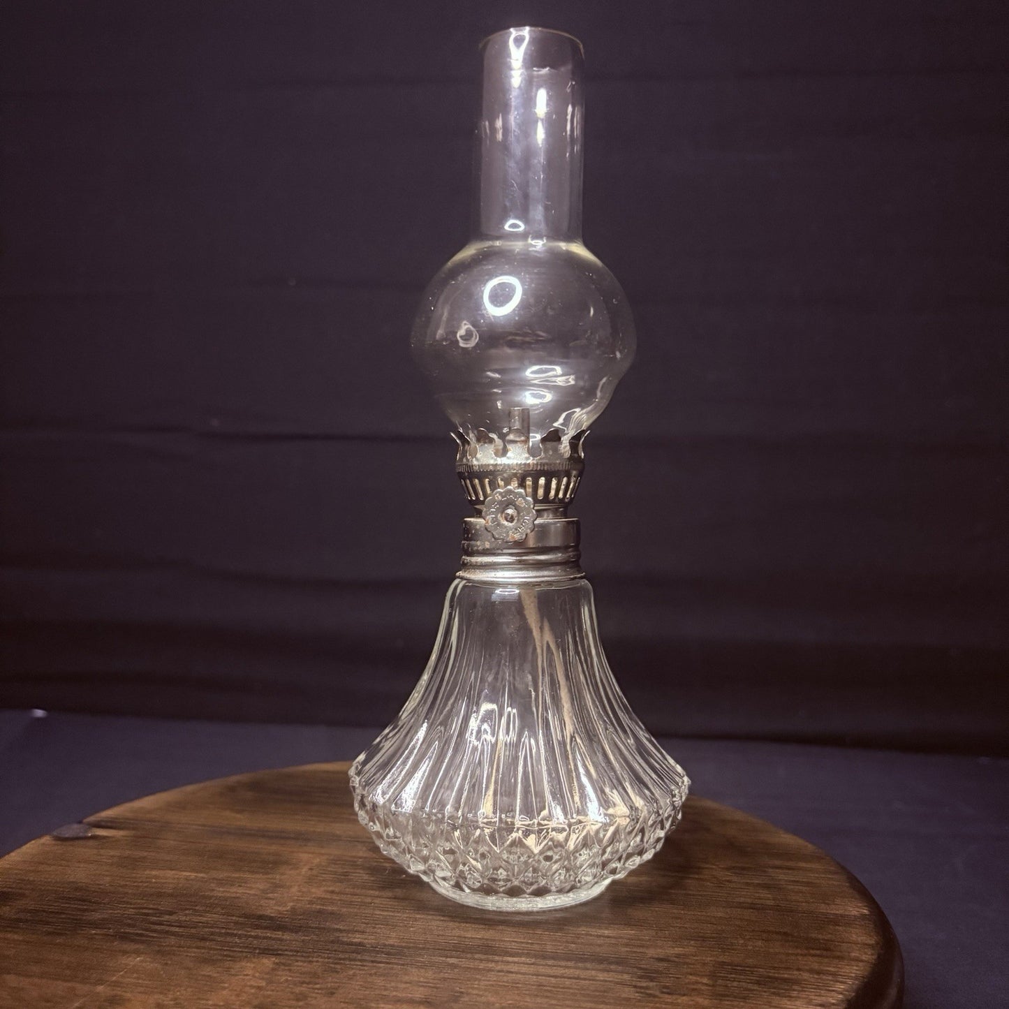 Vintage Miniature Hurricane Oil Lamp Lamplight Bubble Globe, Diamond Cut Base11