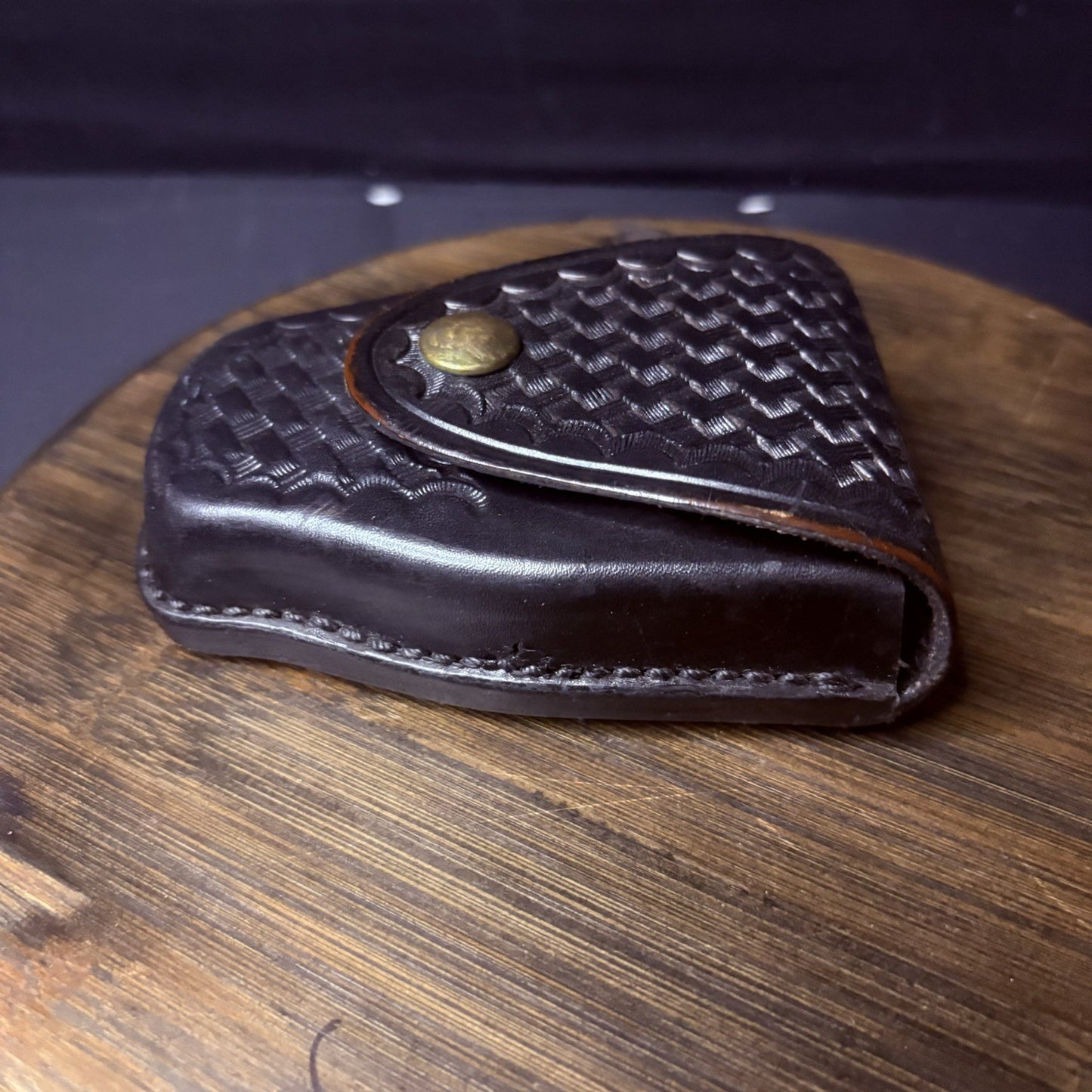 Tex Shoemaker Handcuff Case (204) Black Basket Leather Brass Snap Chain or Hinge3