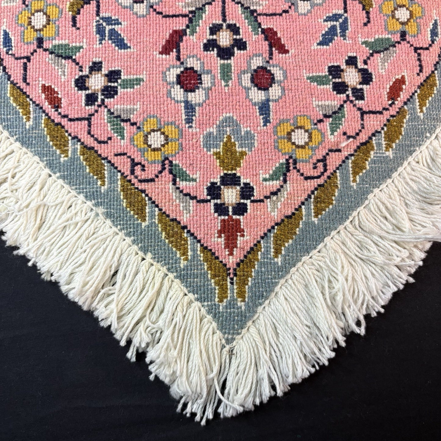 Persian Nain Heart Shape Pink Rug Flower Hand Knotted 13”x12” Very Rare 225KPSI16