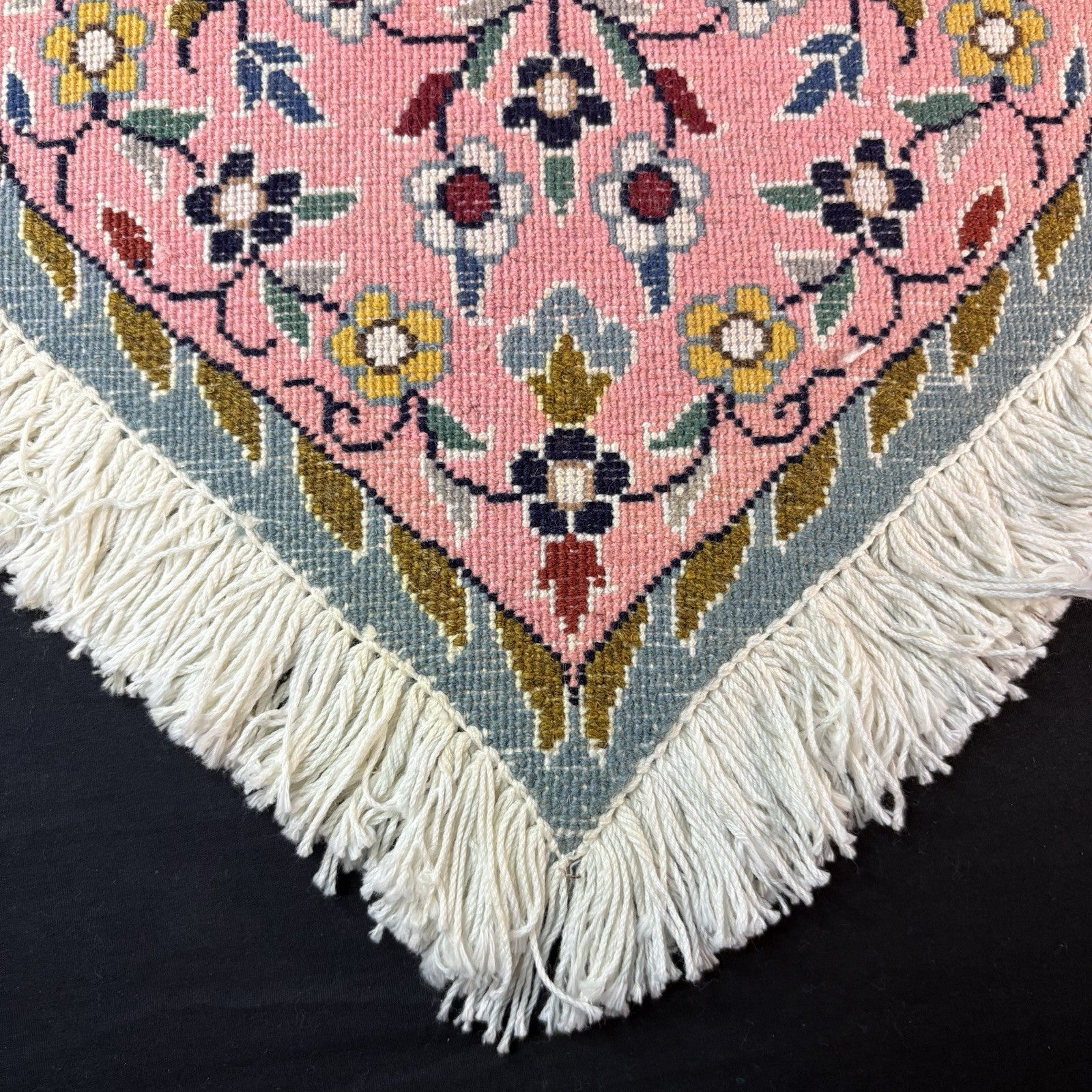 Persian Nain Heart Shape Pink Rug Flower Hand Knotted 13”x12” Very Rare 225KPSI16