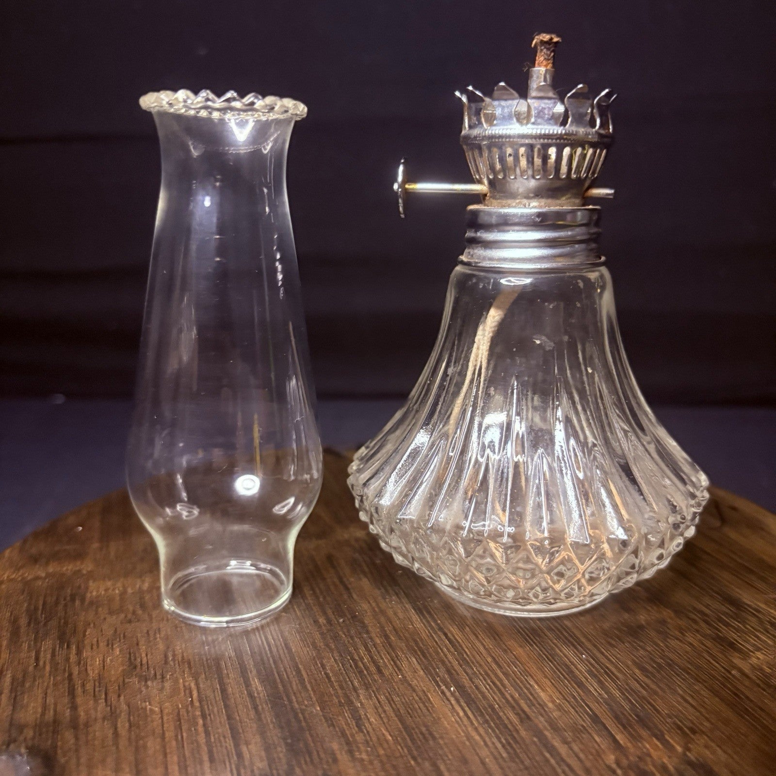 VTG Miniature Hurricane Oil Lamp Lamplight Farms Petite Diamond Cut Crystal Base6