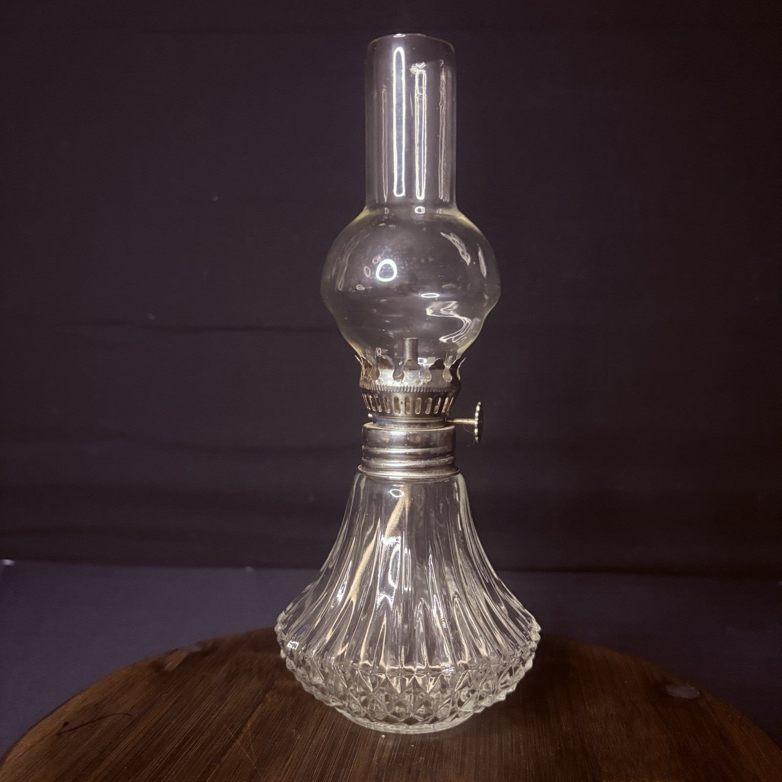 VTG Miniature Hurricane Oil Lamp Lamplight Farms Bubble Globe, Diamond Cut Base0